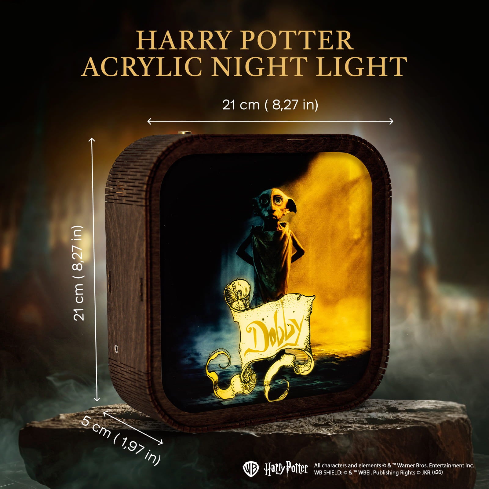 Lámpara de noche de madera y acrílico de Harry Potter - Dobby es gratis