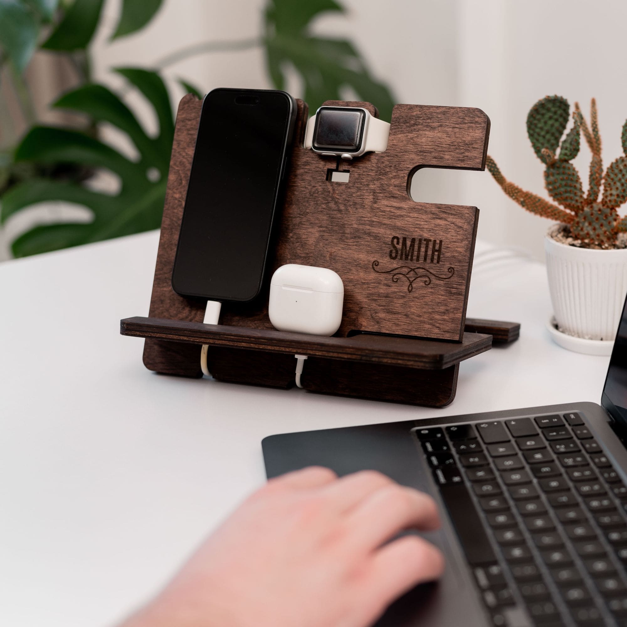 wooden phone docking station