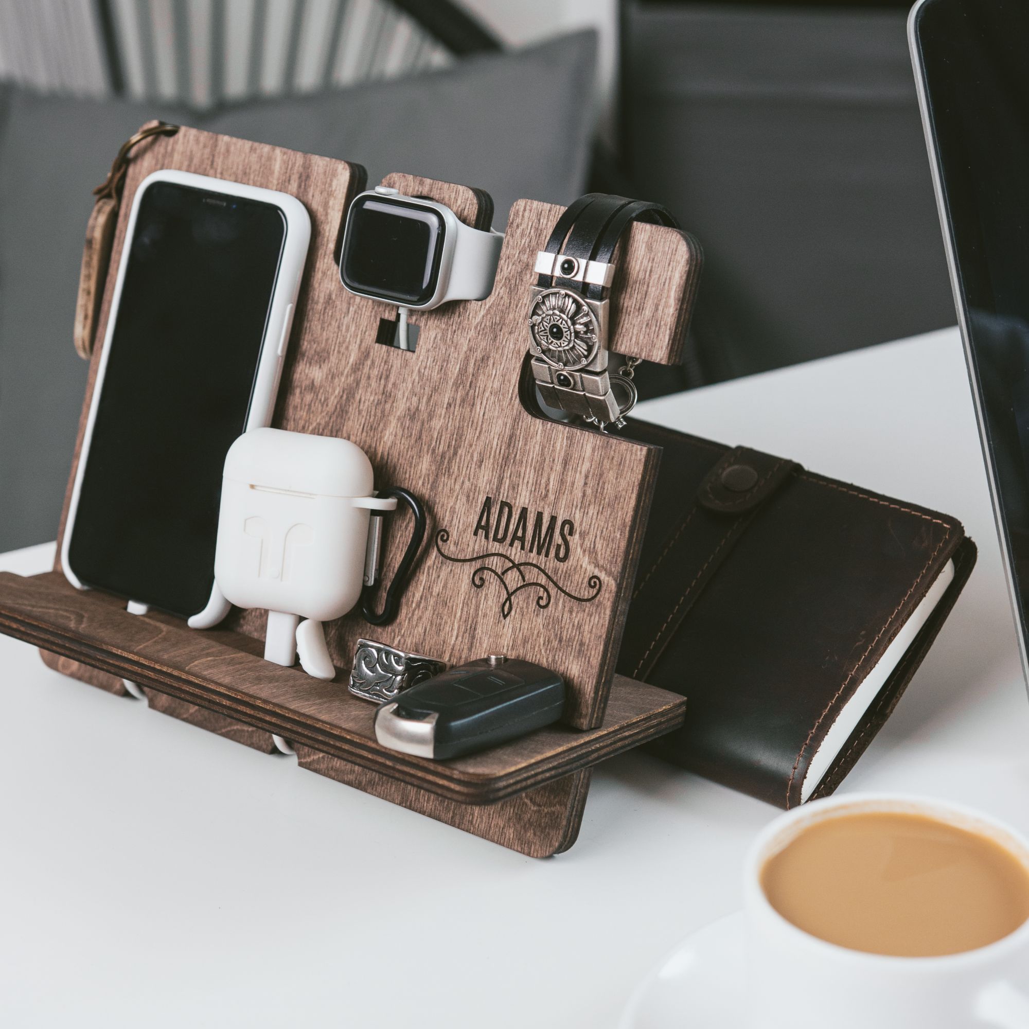 wooden phone docking station