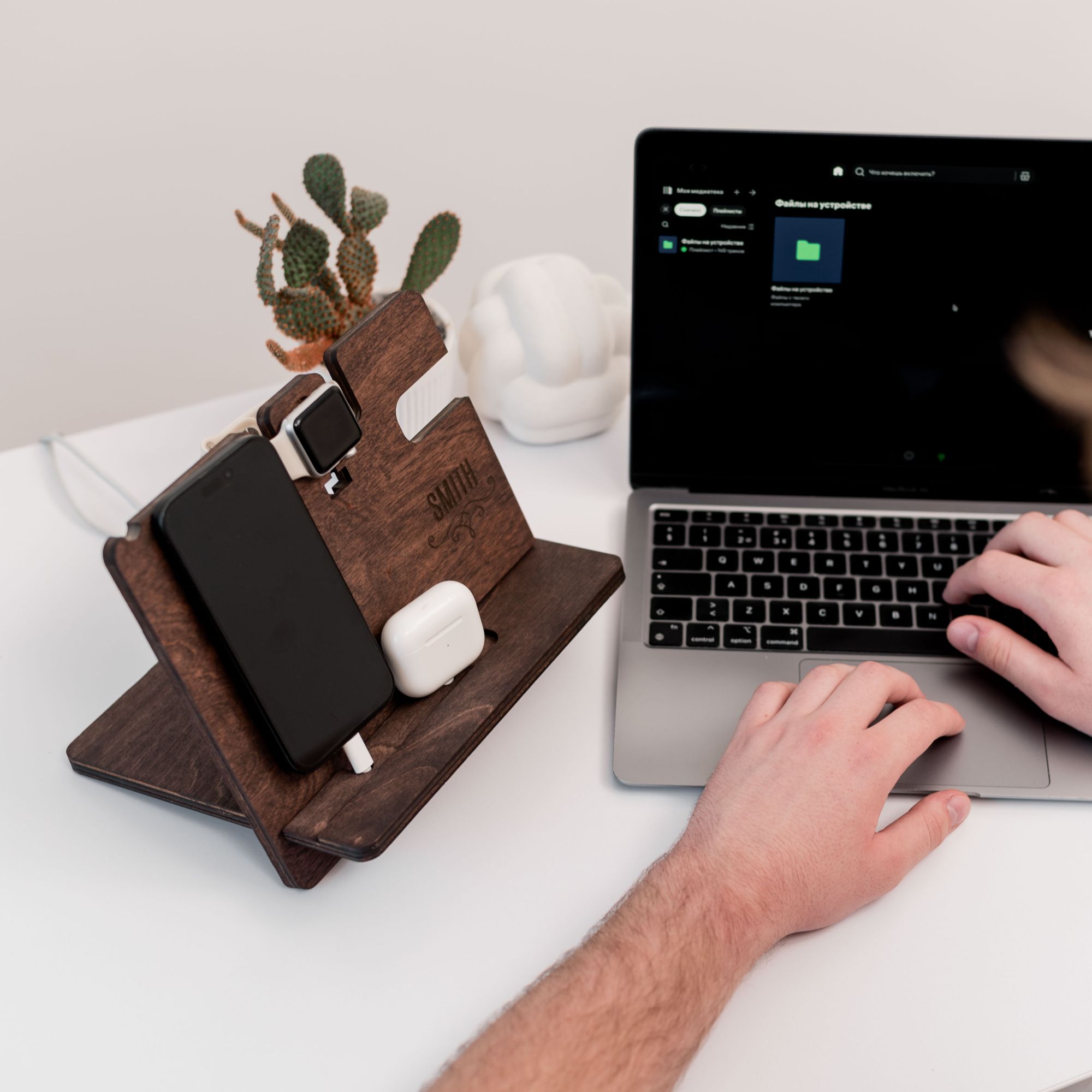 wooden docking station