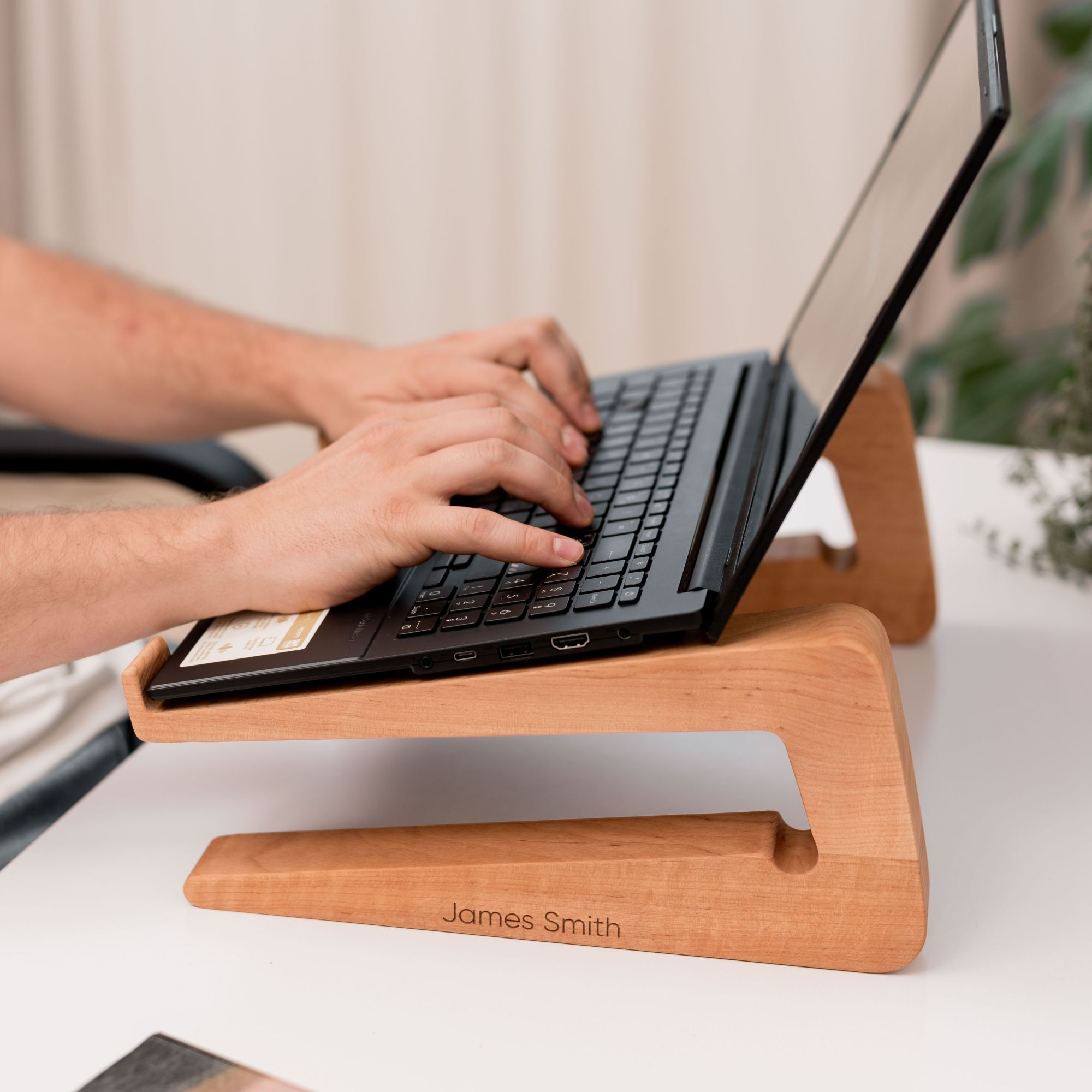 Dual Wooden Laptop Dock β Solid Wood