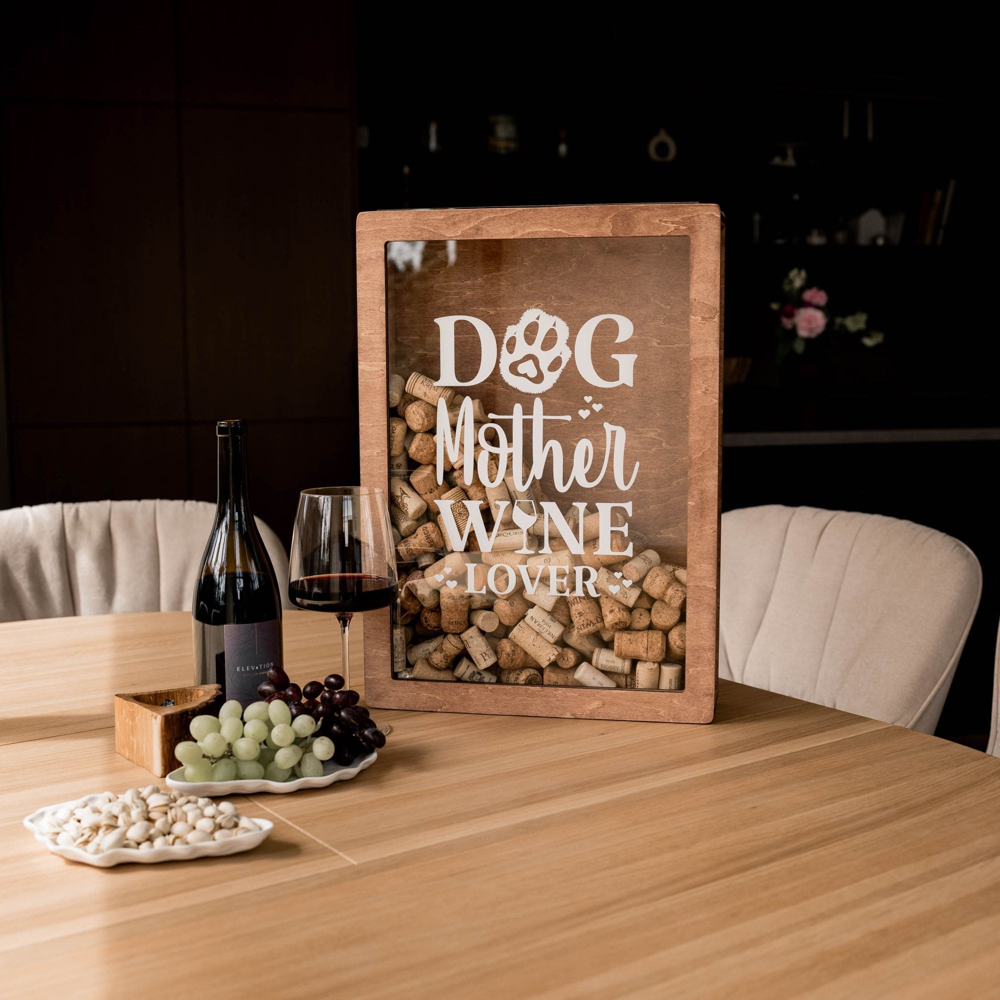 Rustic cork storage box for wine lovers on dining table
