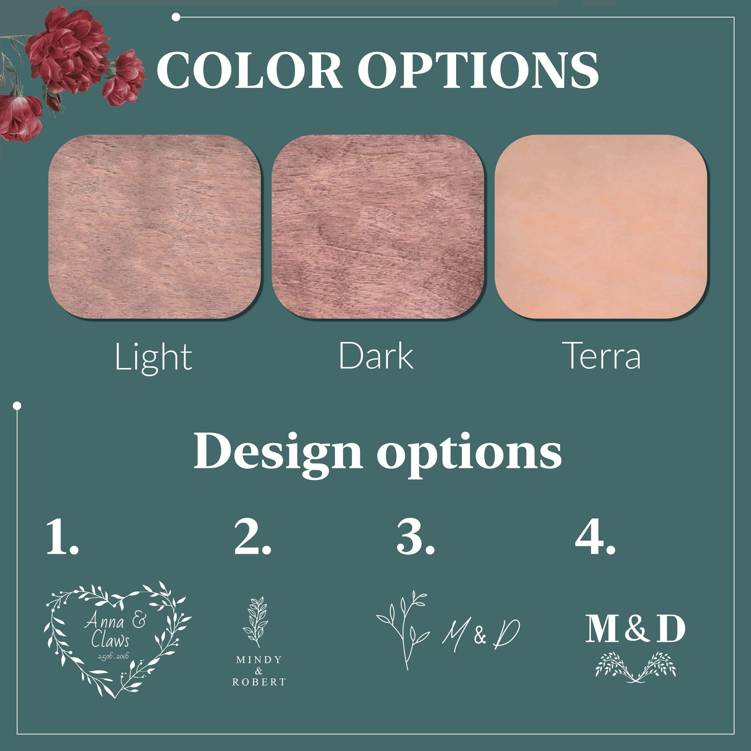 Rustic wooden wedding guest book color options