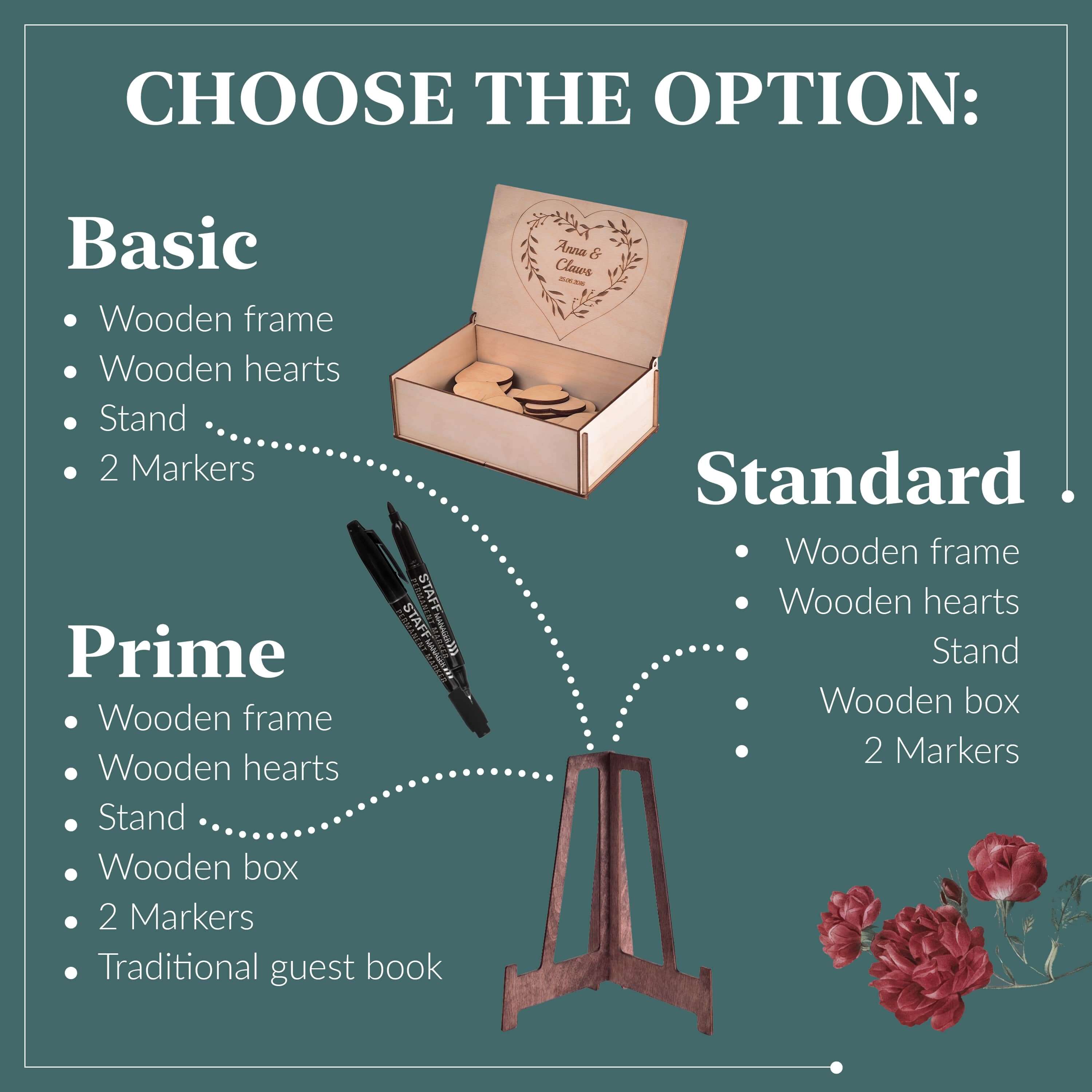 Wooden wedding guest book set with box and markers