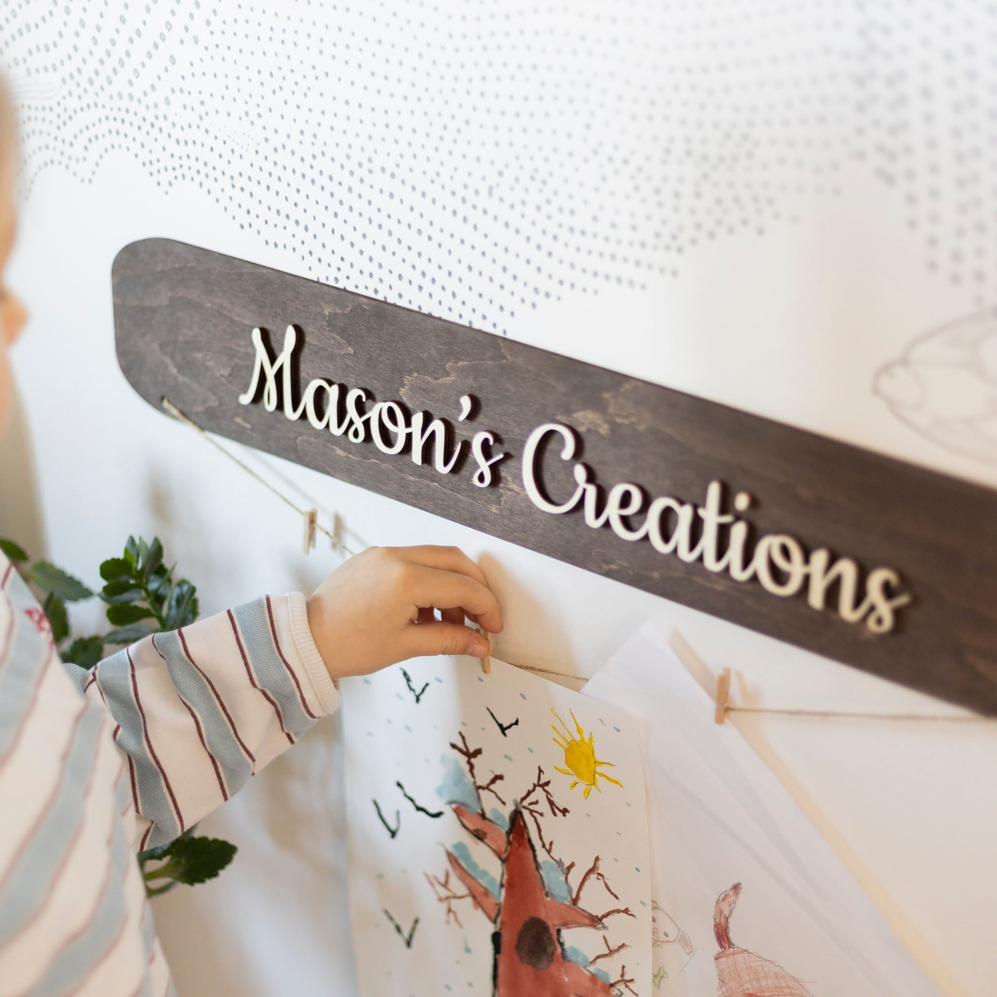 Kids Art Display Wall - Dark Walnut by Enjoy The Wood