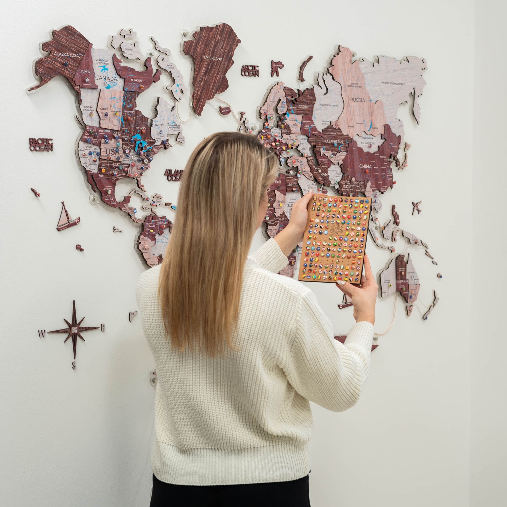 LED Colored World Map Cappuccino