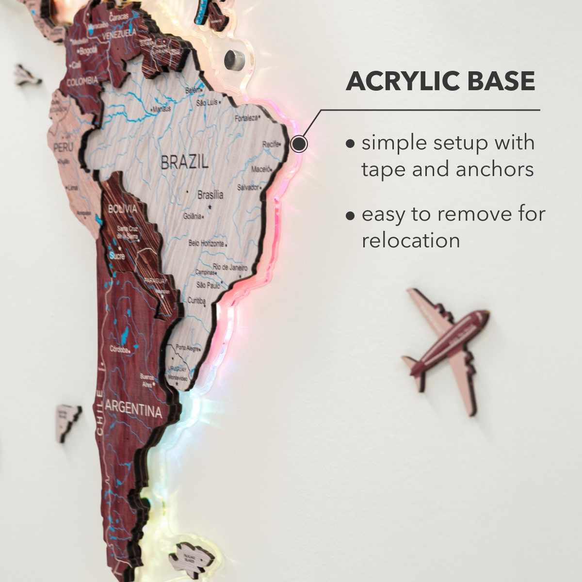 LED Colored World Map Cappuccino