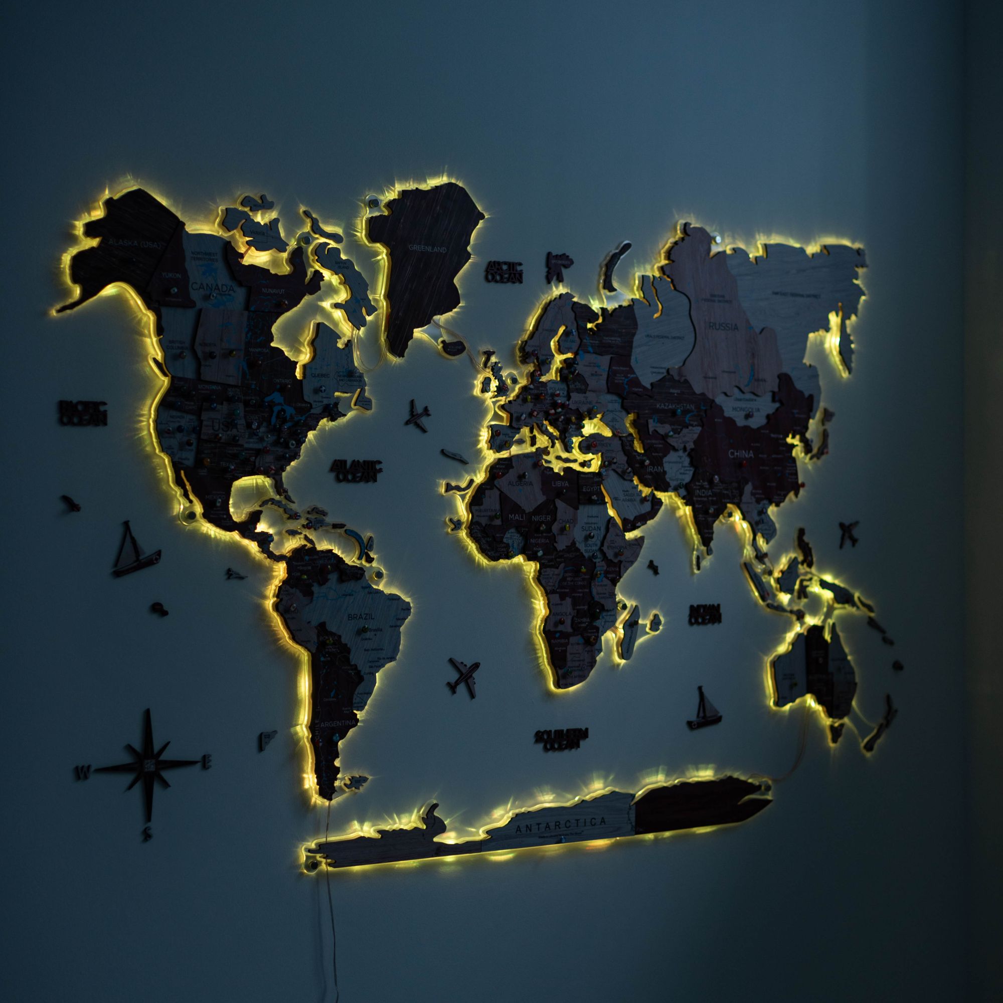 LED Colored World Map Cappuccino