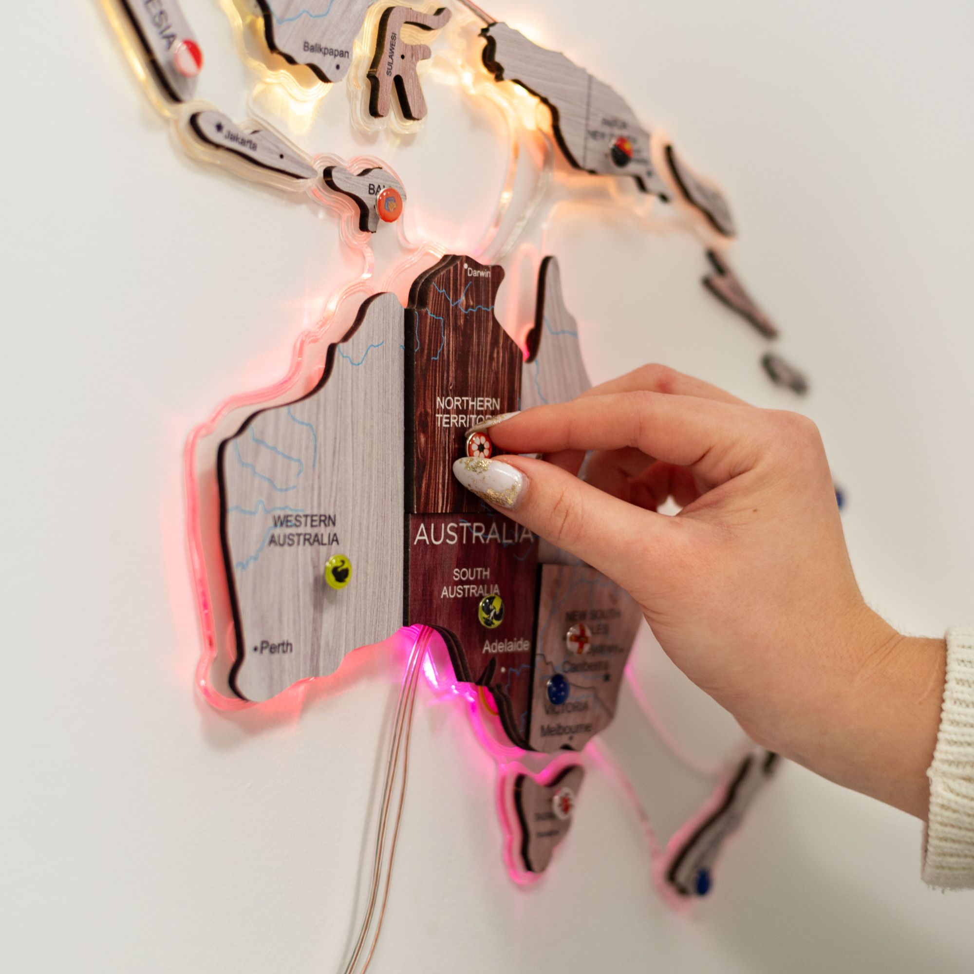 LED Colored World Map Cappuccino