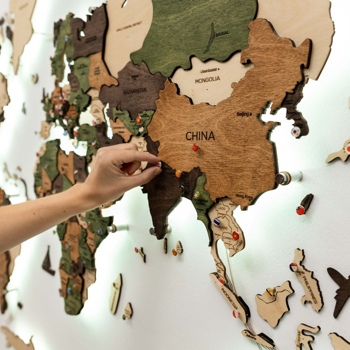 3D LED Carte du monde en bois 3.0 multicolore