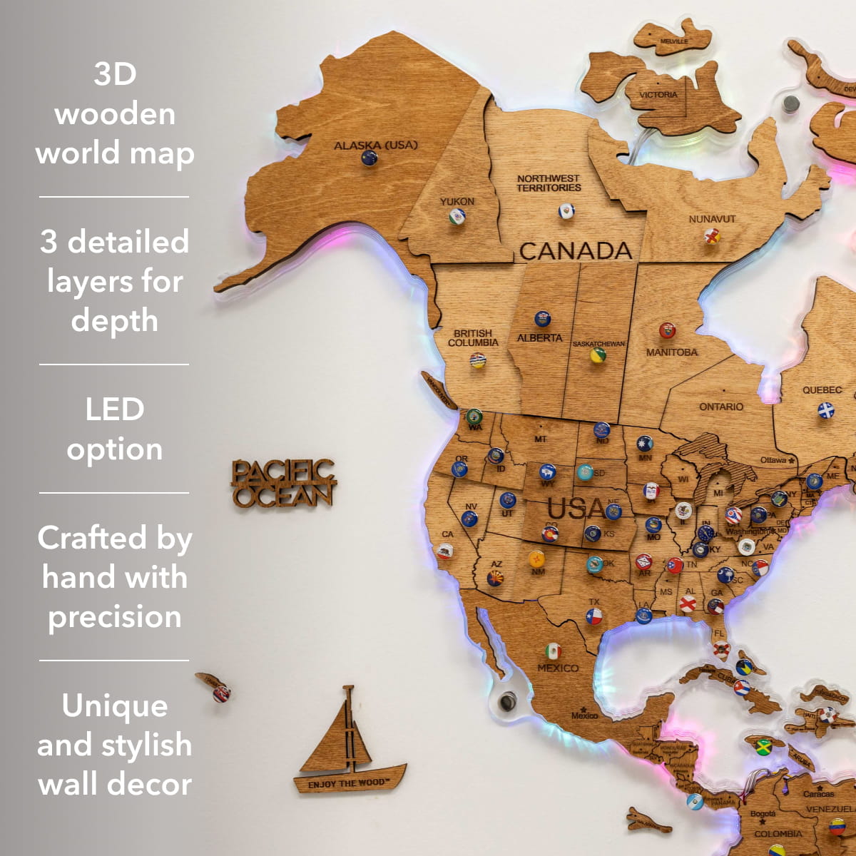 wooden travel world map oak