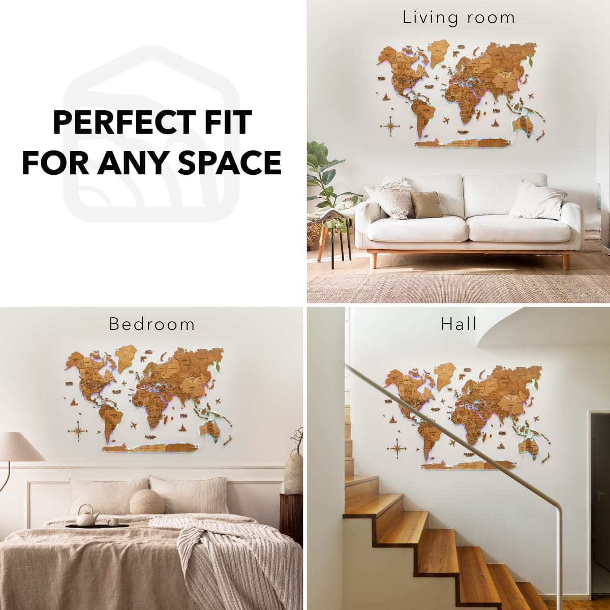 wooden travel world map oak