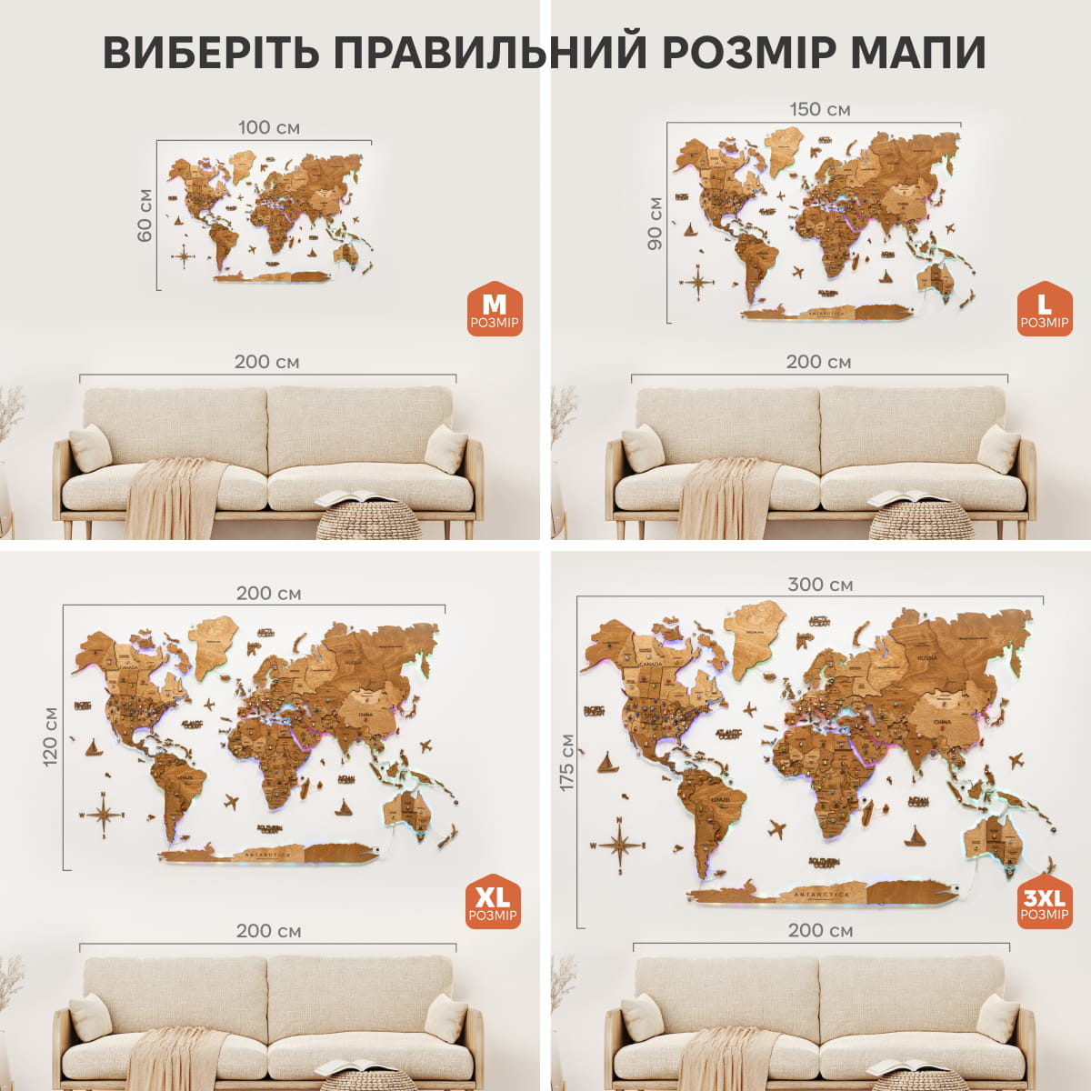 wooden travel world map oak