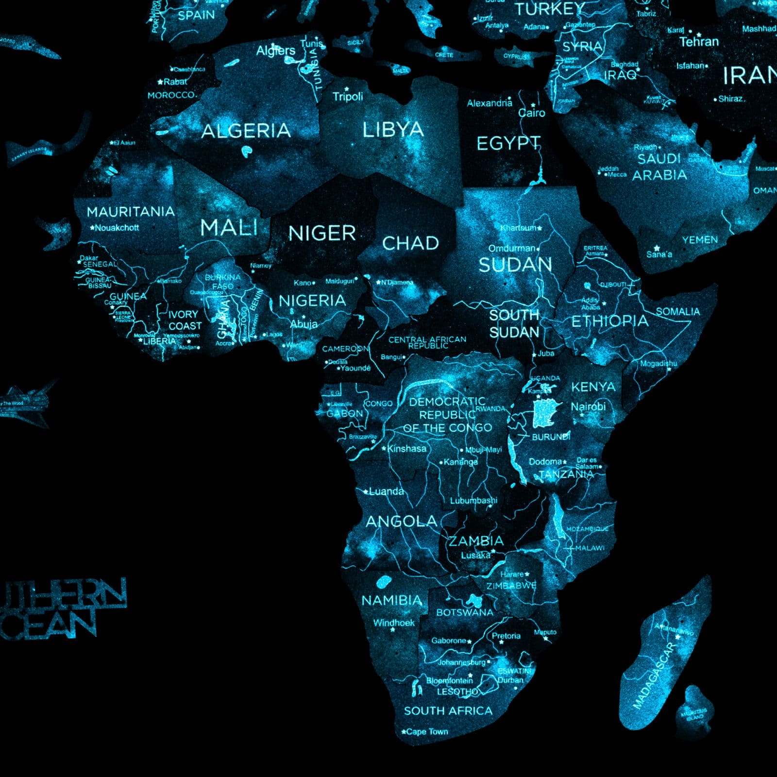3D leuchtende/magnetische farbige hölzerne Weltkarte Raum