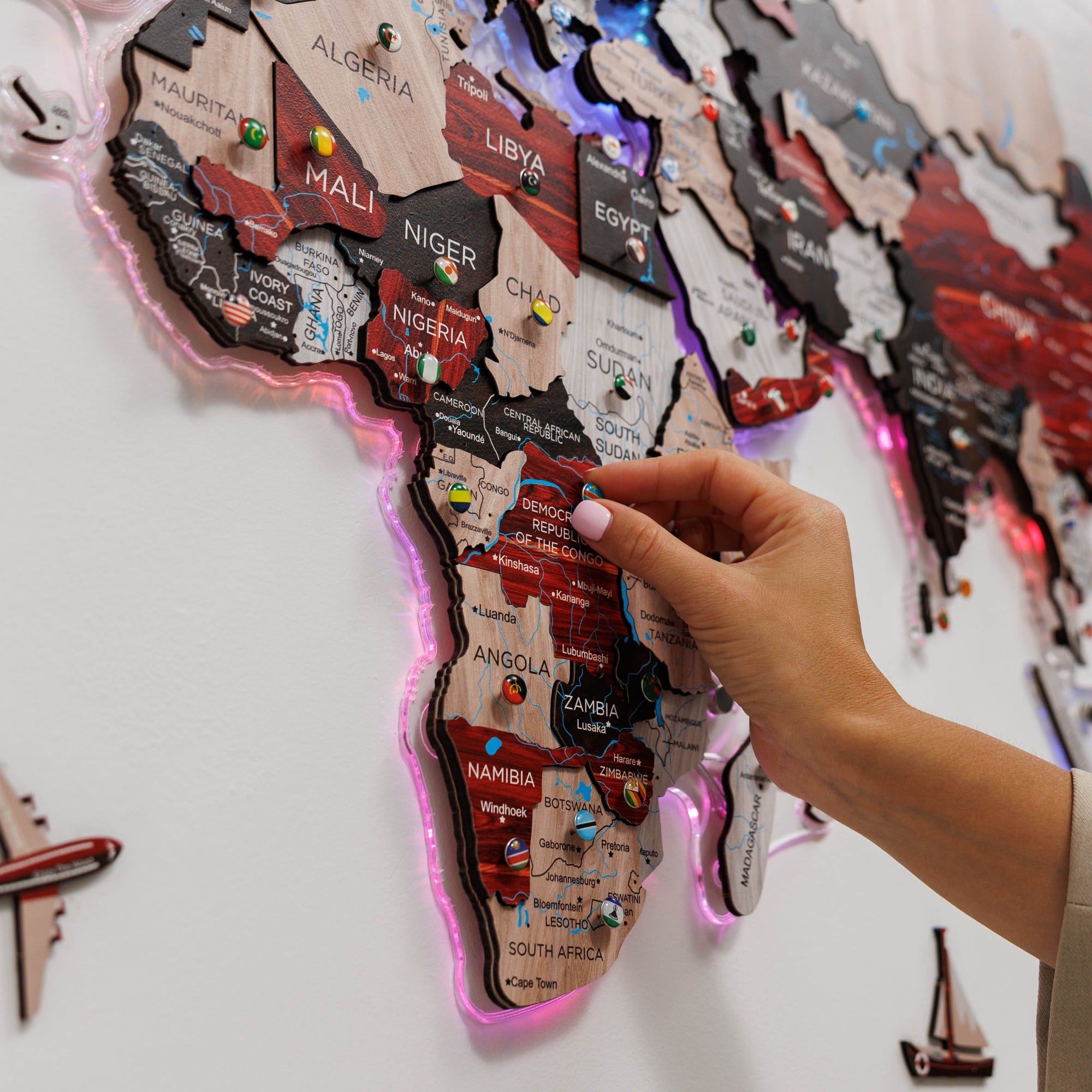 light up world map wall hanging