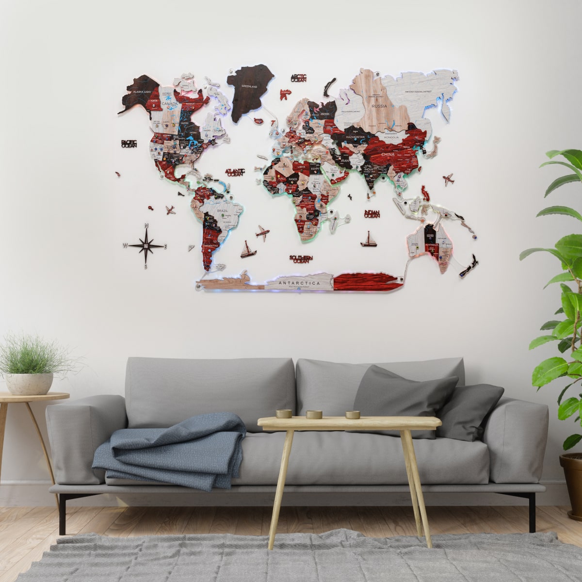 light up world map wall art