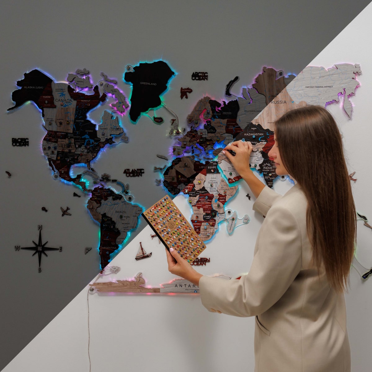 light up world map wall hanging