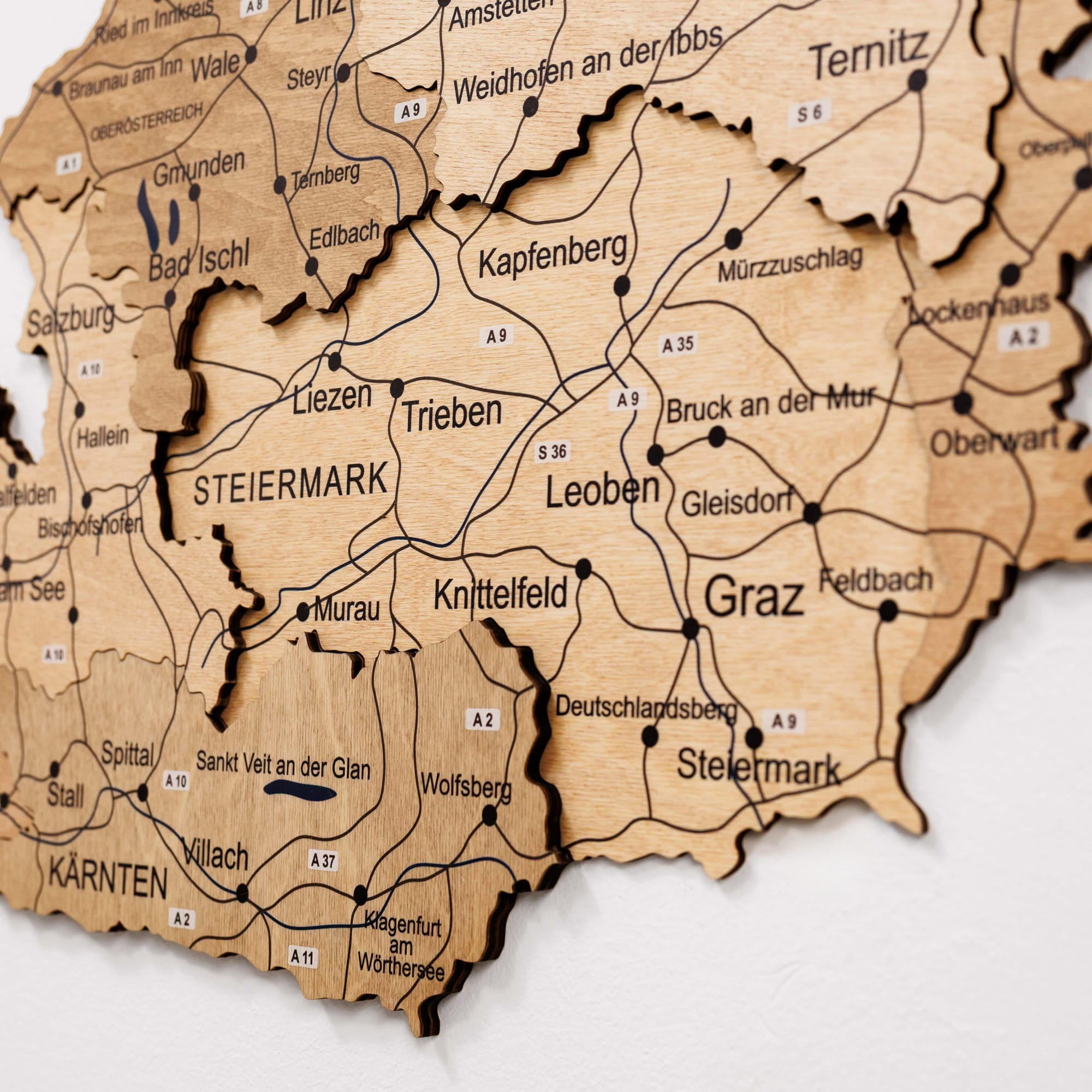 3D Wooden Map of Austria - Gold