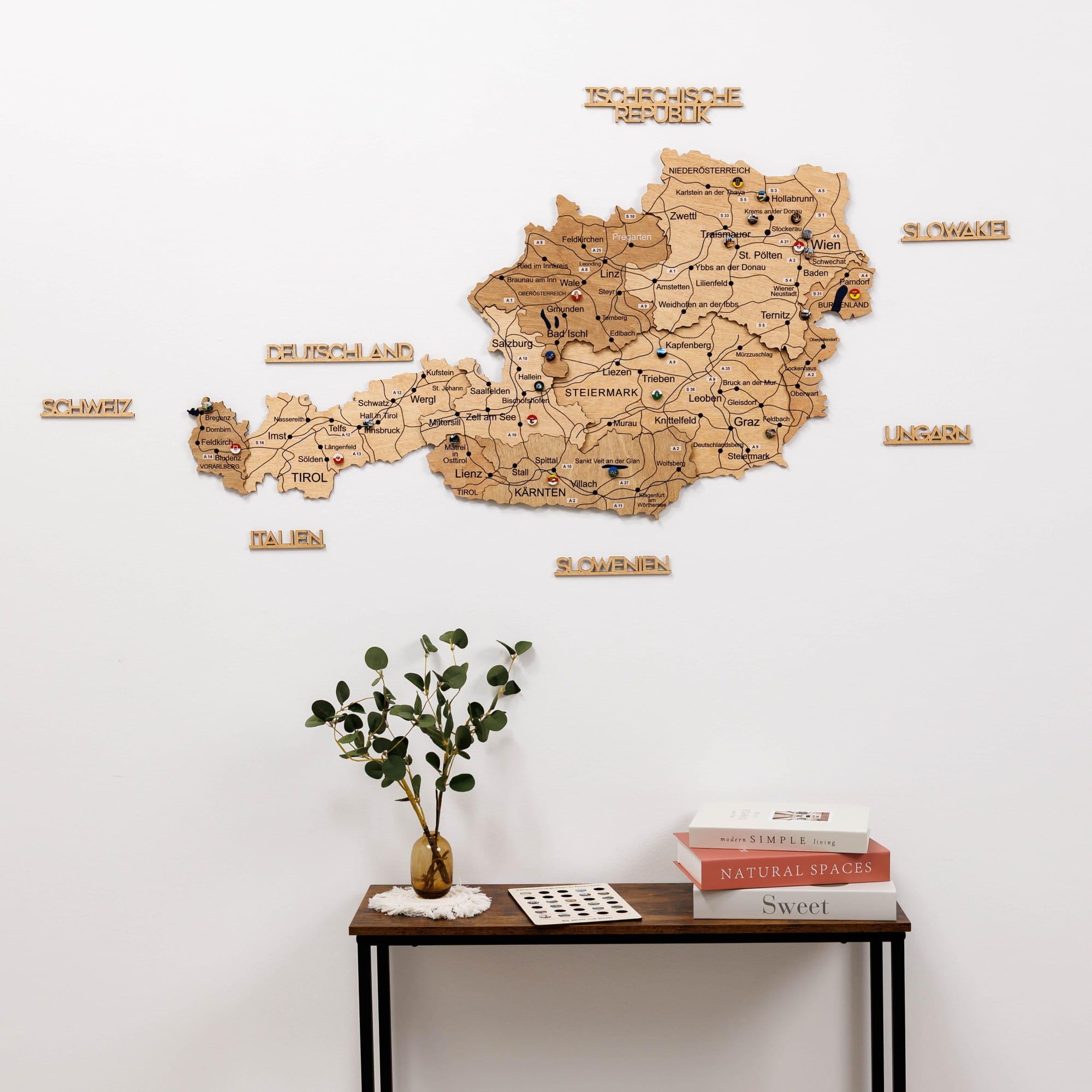 3D Wooden Map of Austria - Gold