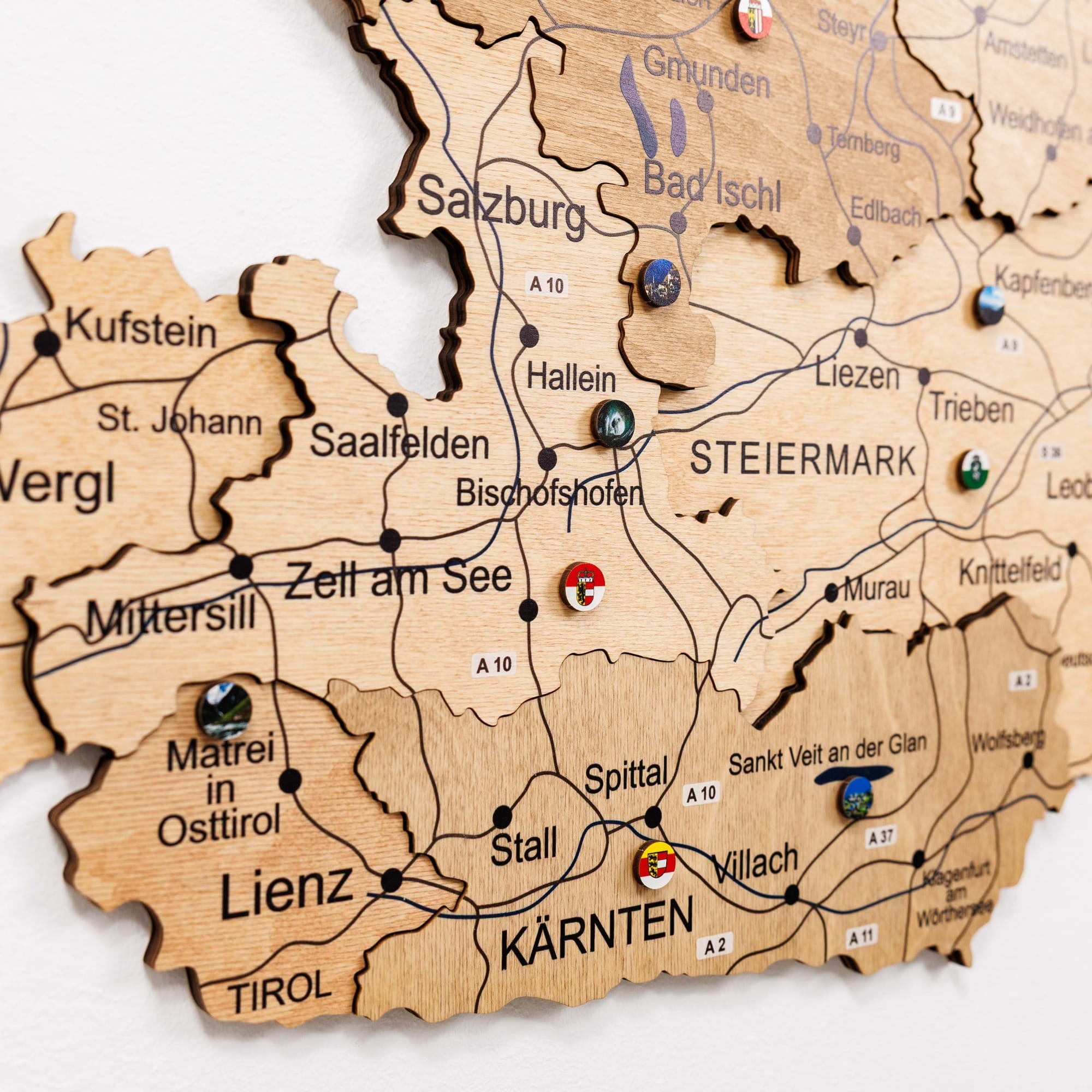 3D Wooden Map of Austria - Gold