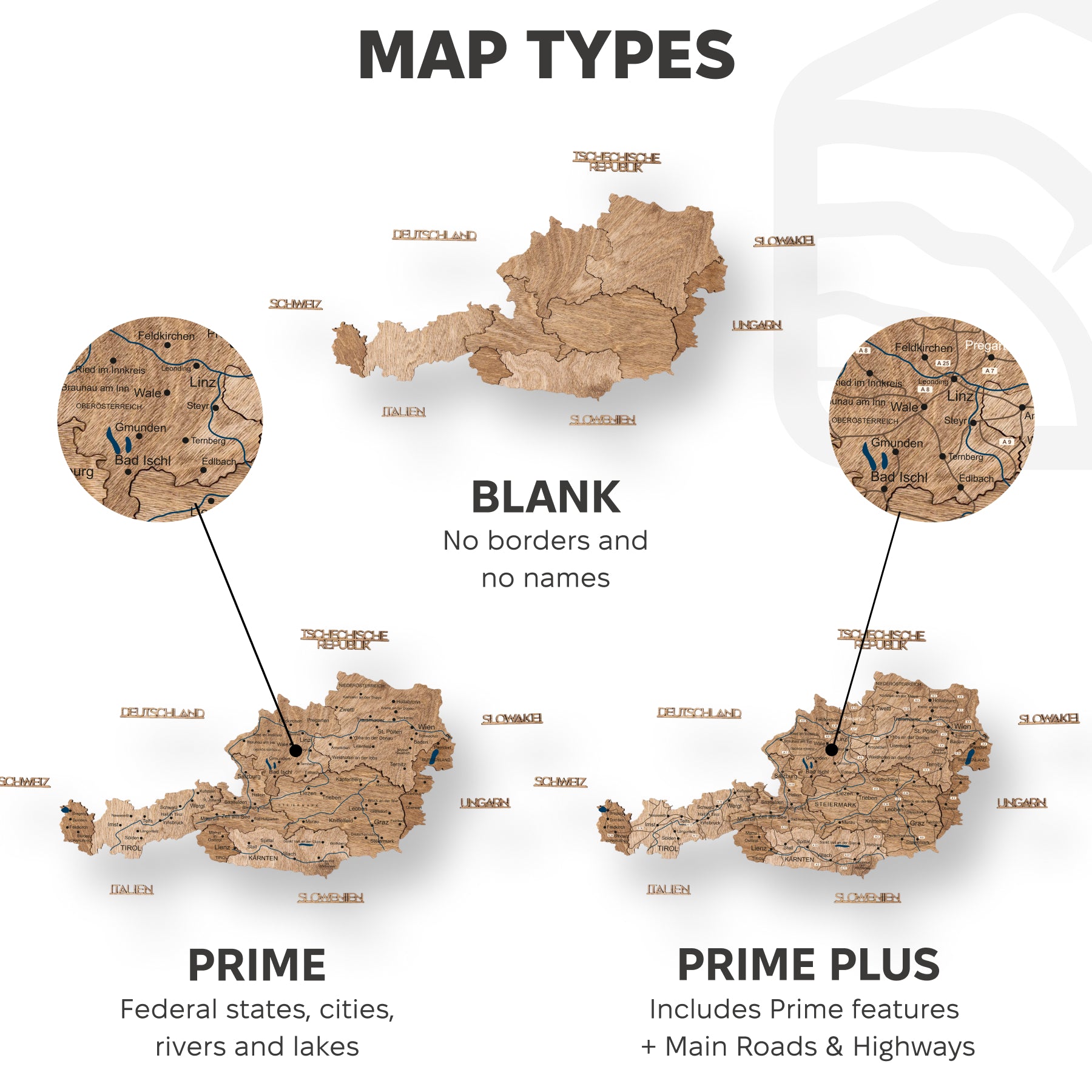 Diagram of different map types on a white background