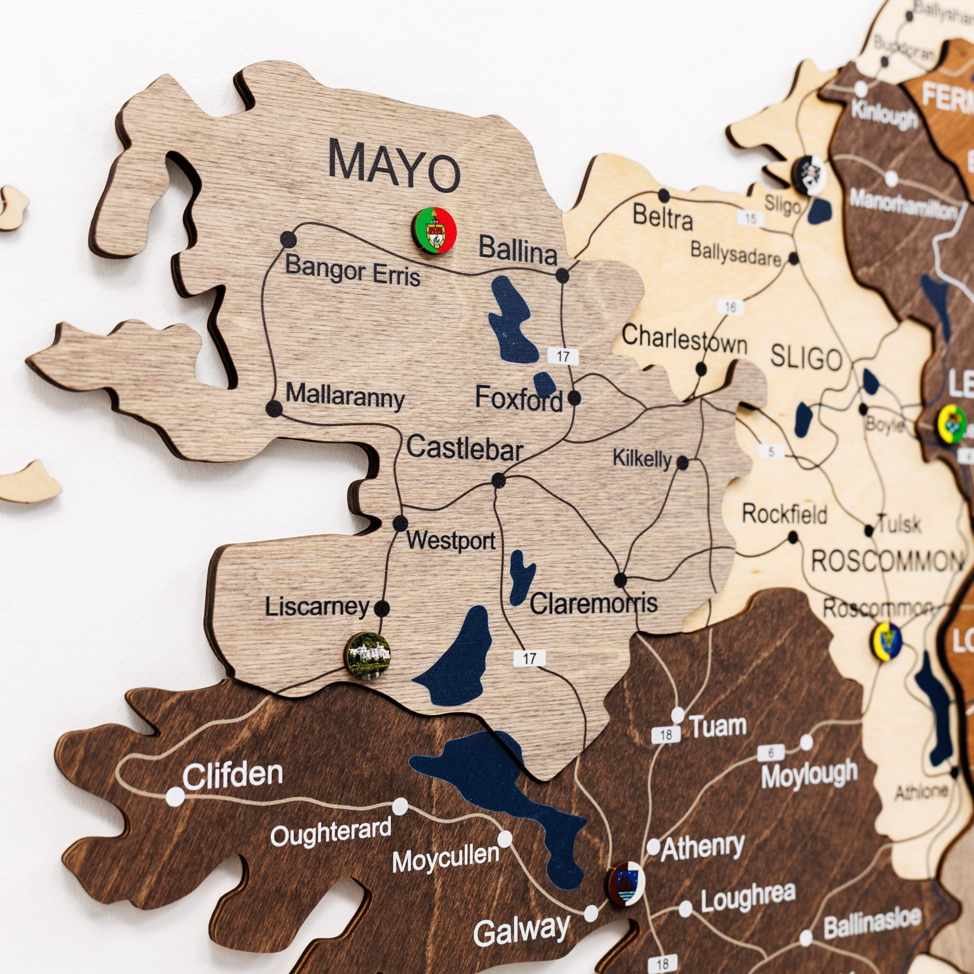 Wooden puzzle map of Ireland with counties labeled