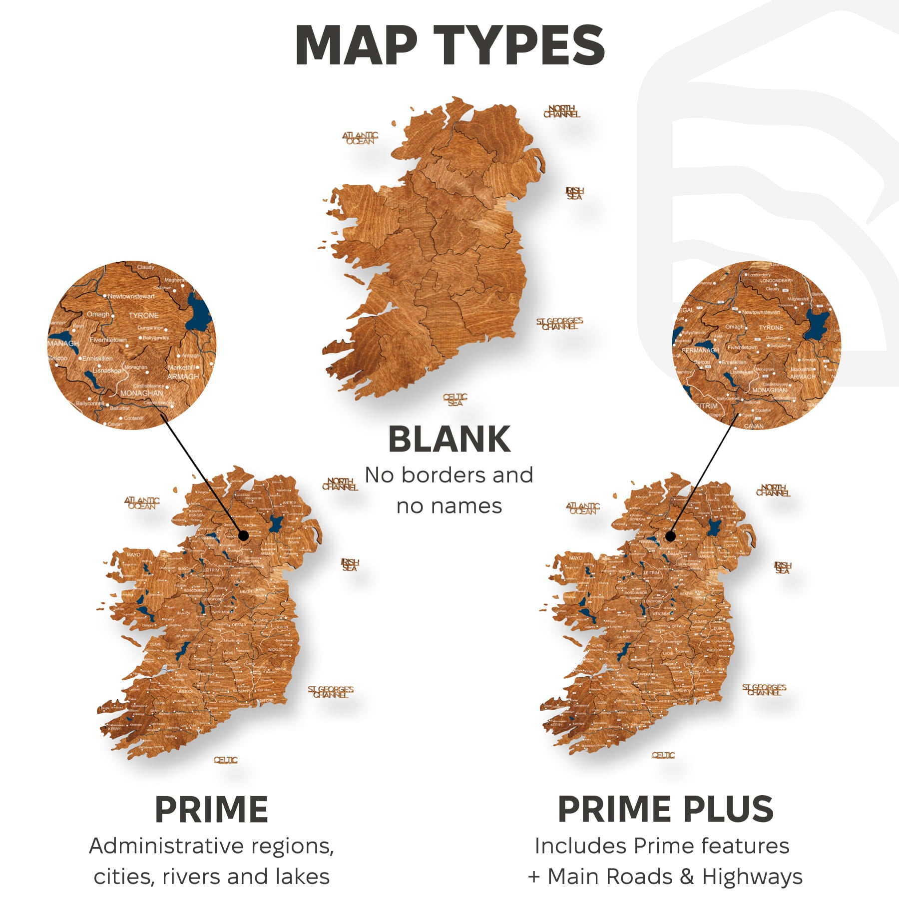 Comparison of different map types on a white background
