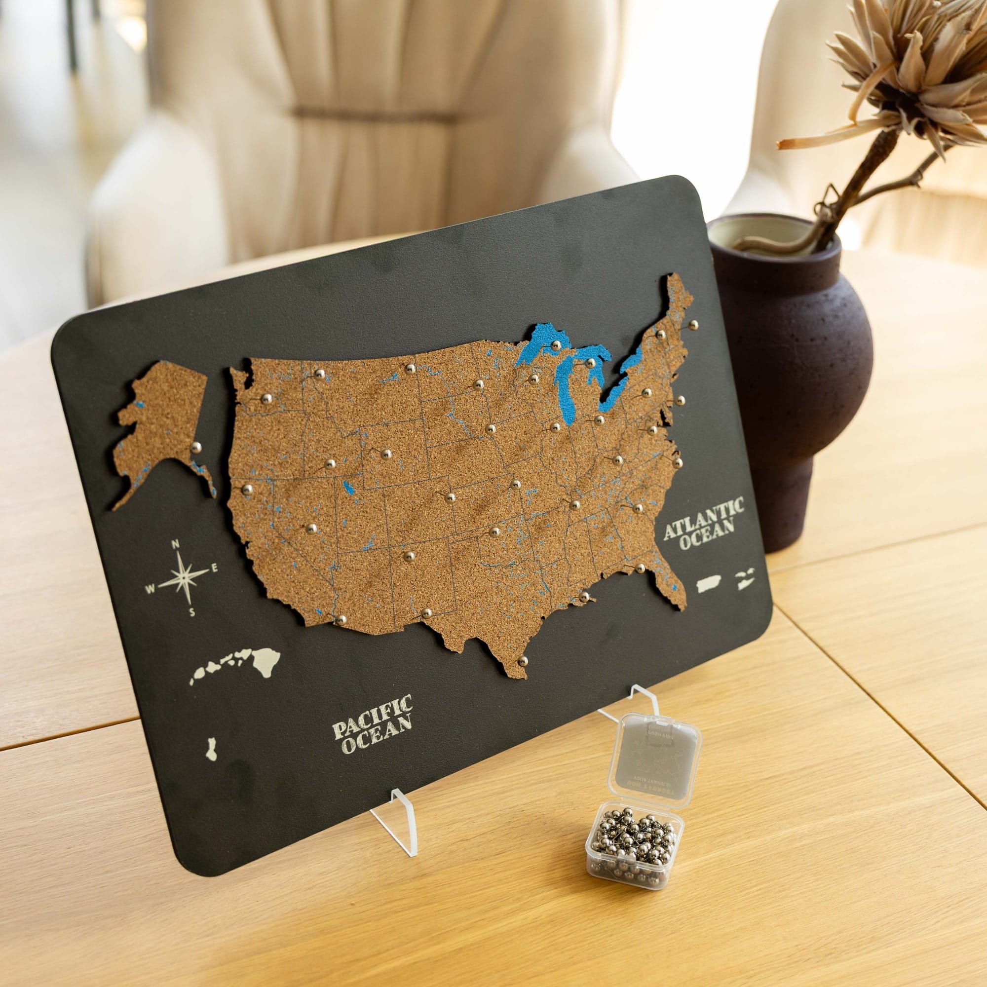 mini usa map cork decor