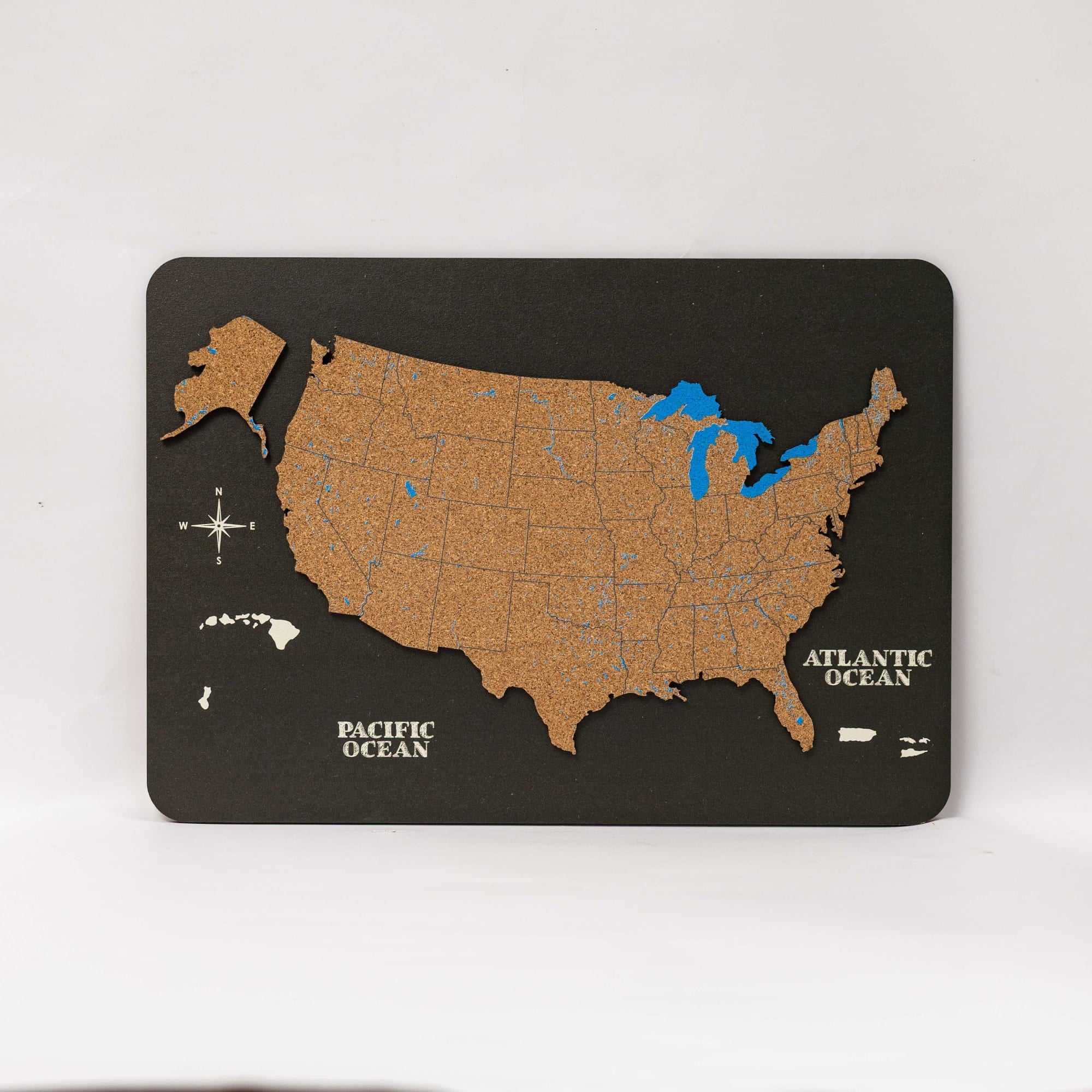black cork usa map wall plaque