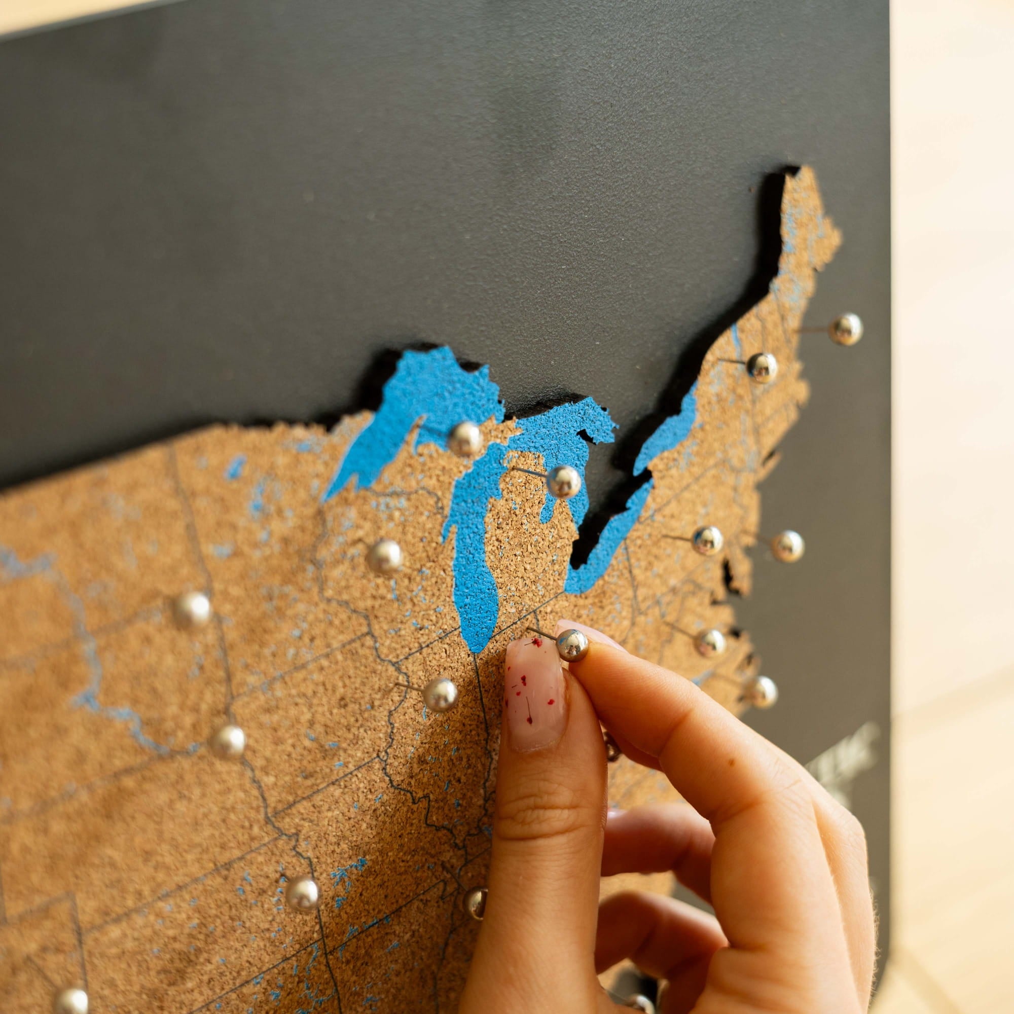 cork map great lakes silver pin