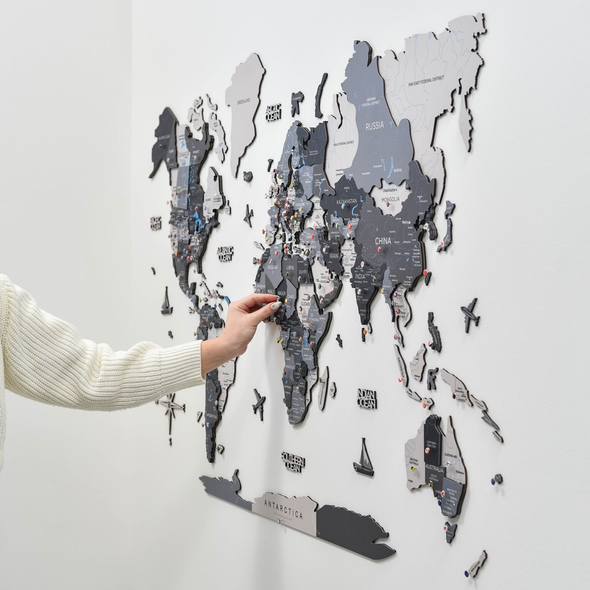 3D colored wooden world map