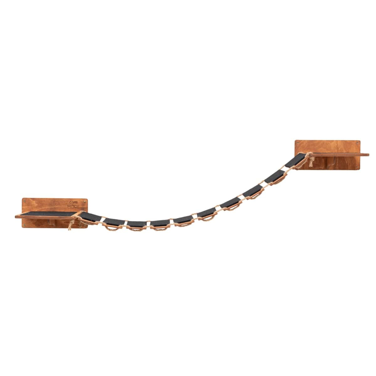 cat wall rope bridge in oak color covered with black felt