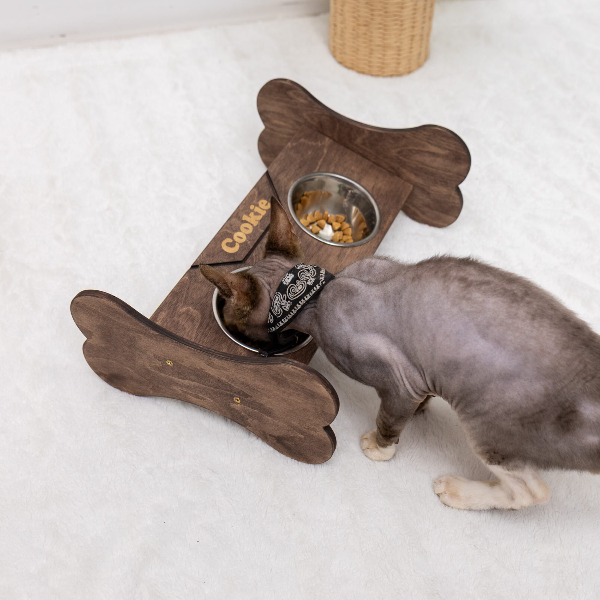 Pet Bowl Stand - Bone-Shaped by Enjoy The Wood