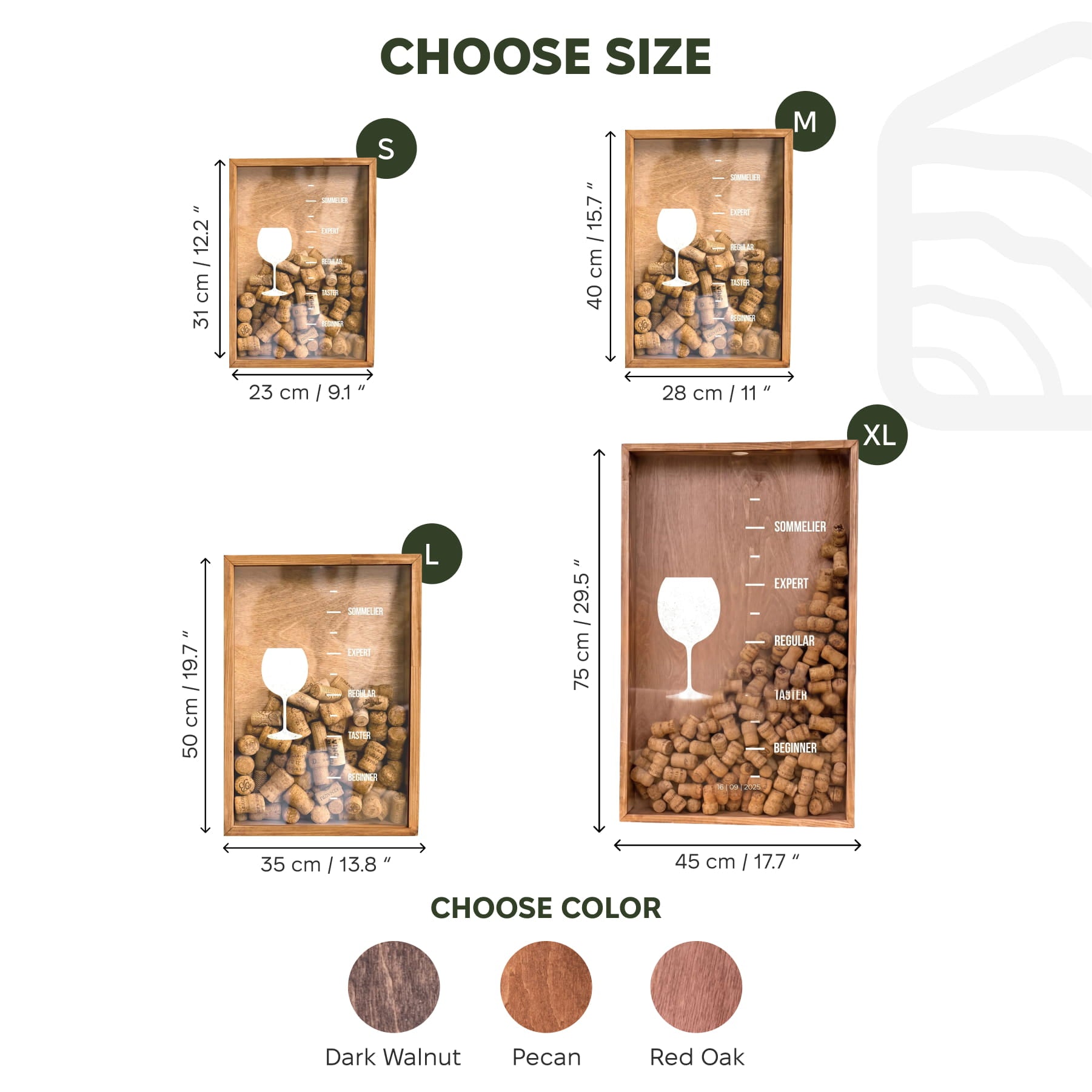 Size and color selection chart