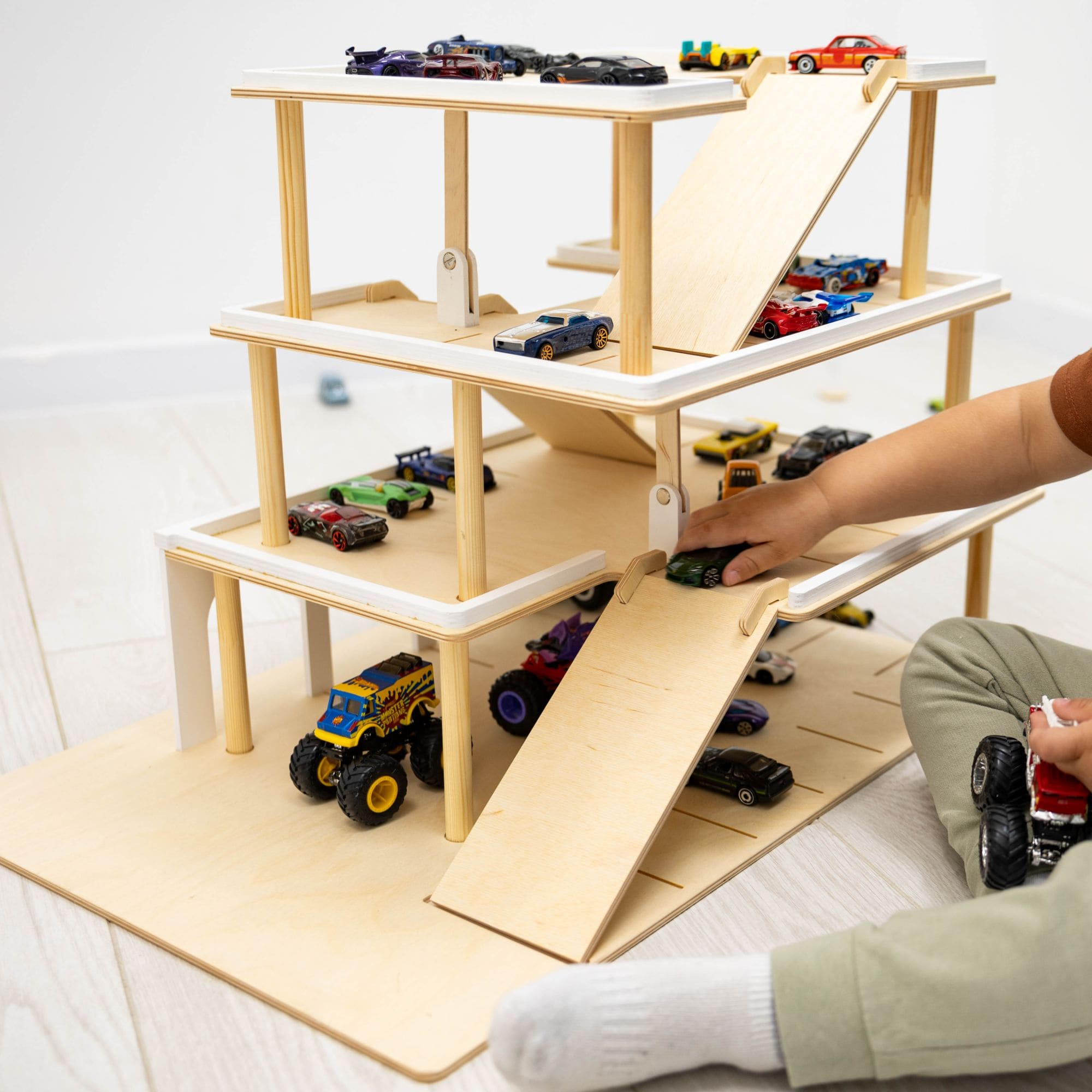 toy car garage with elevator