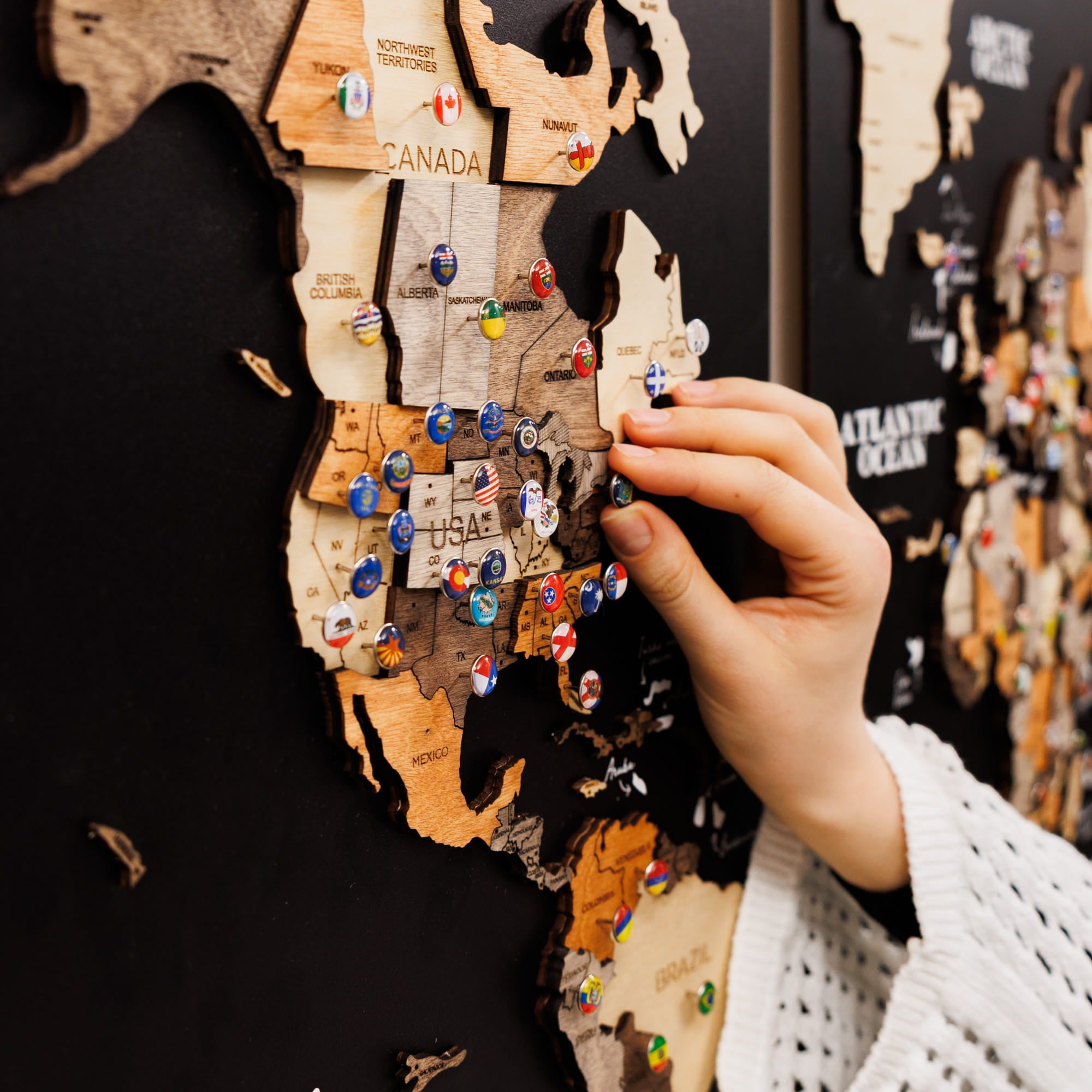 3D Wooden World Map Triptych Frameless - Multicolor by Enjoy The Wood