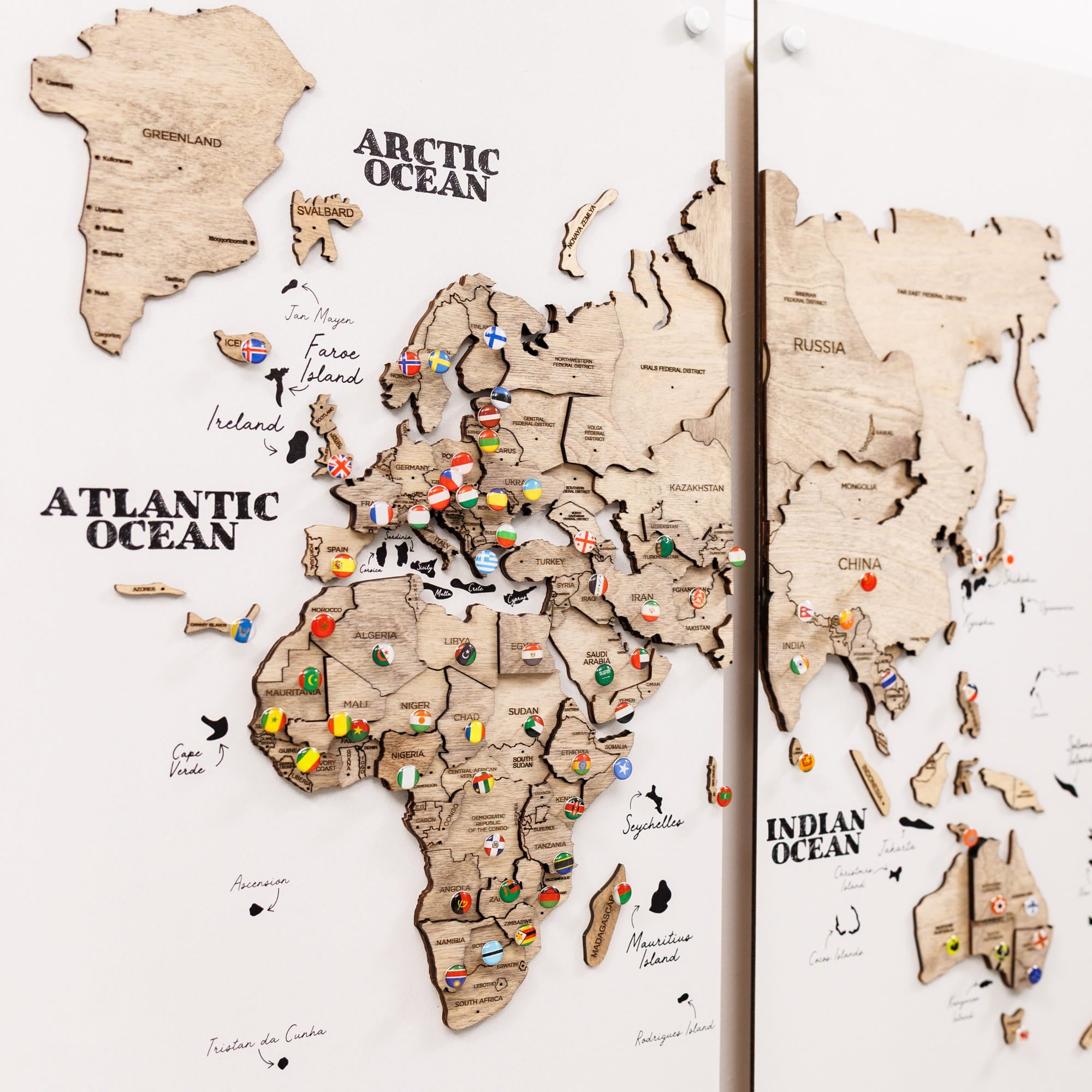 3D Wooden World Map Triptych Frameless - Terra by Enjoy The Wood