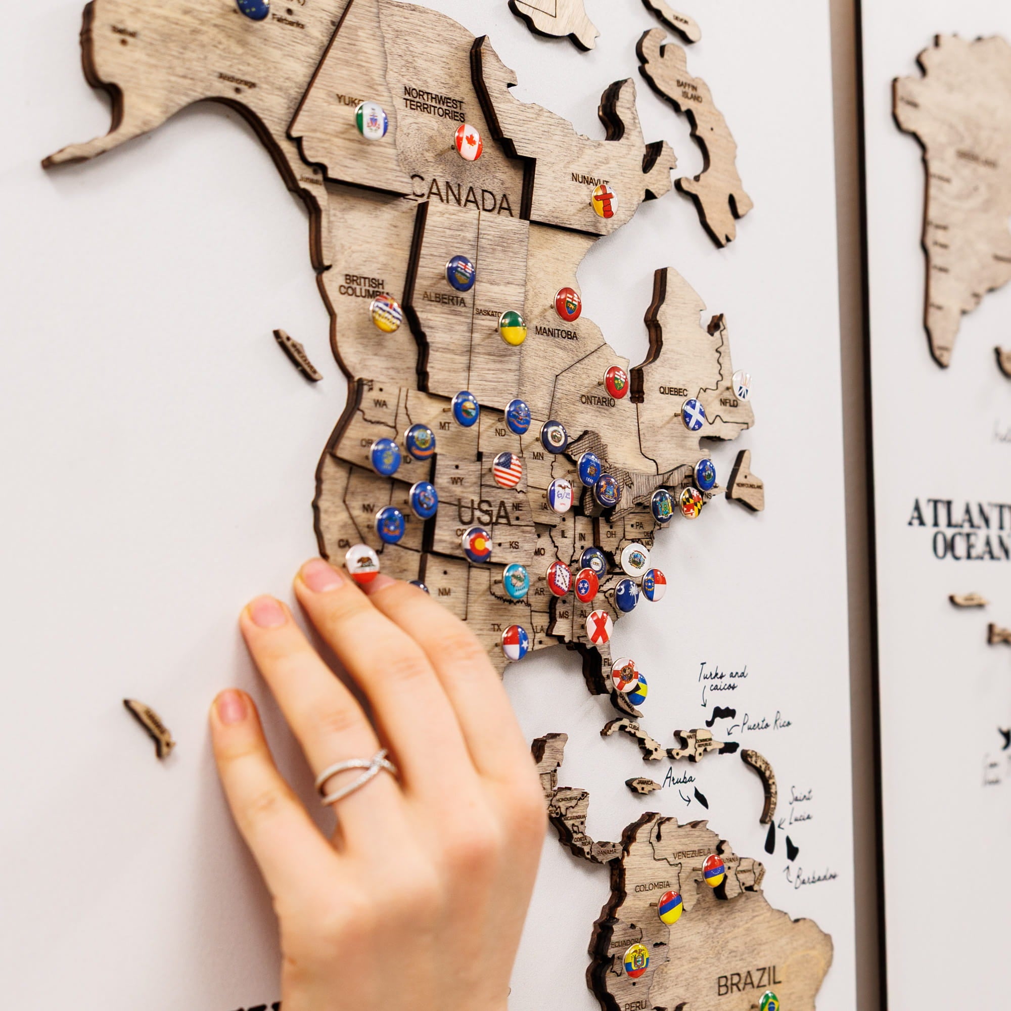 3D Wooden World Map Triptych Frameless - Terra by Enjoy The Wood