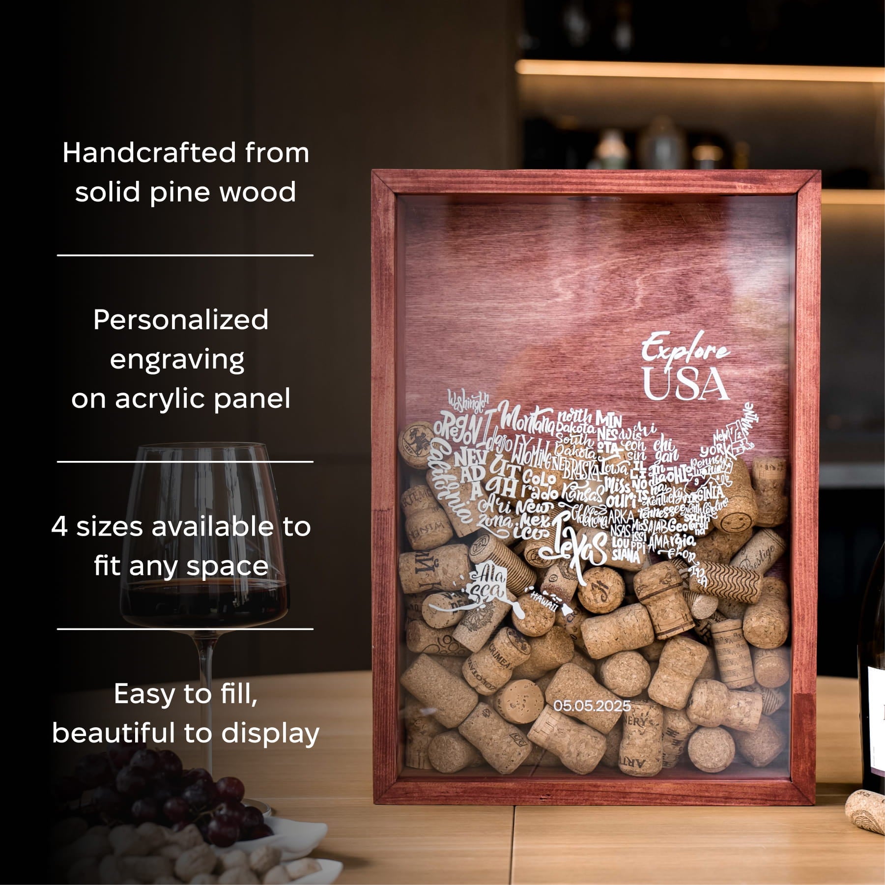A personalized wooden shadow box