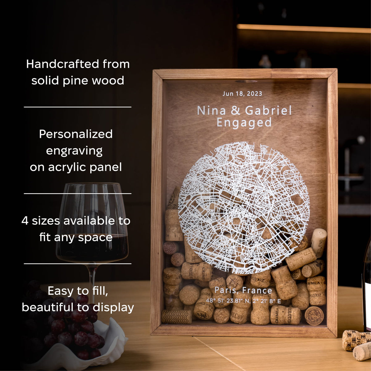 Personalized wooden shadow box display with an acrylic panel