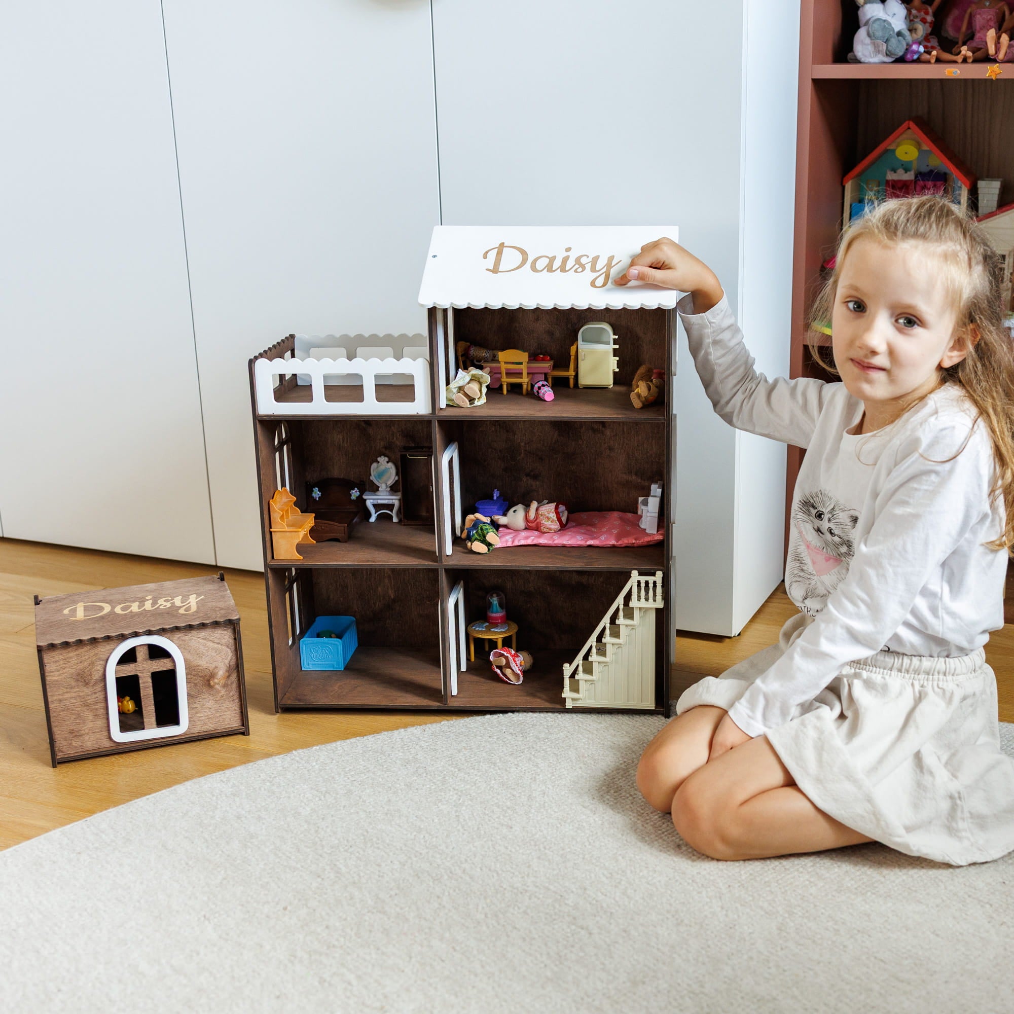Wooden Dollhouse - Dark Walnut