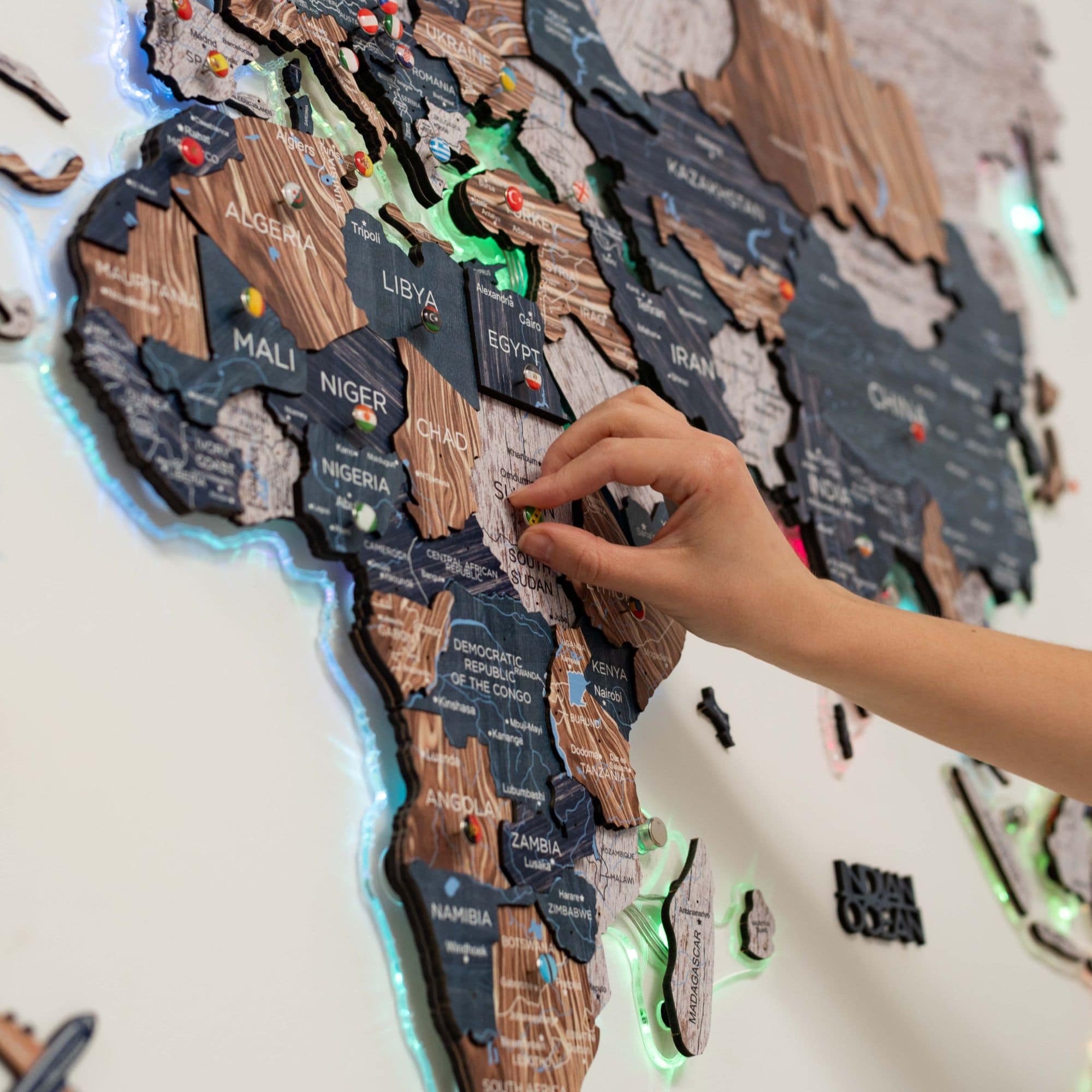 laser cut wooden world map