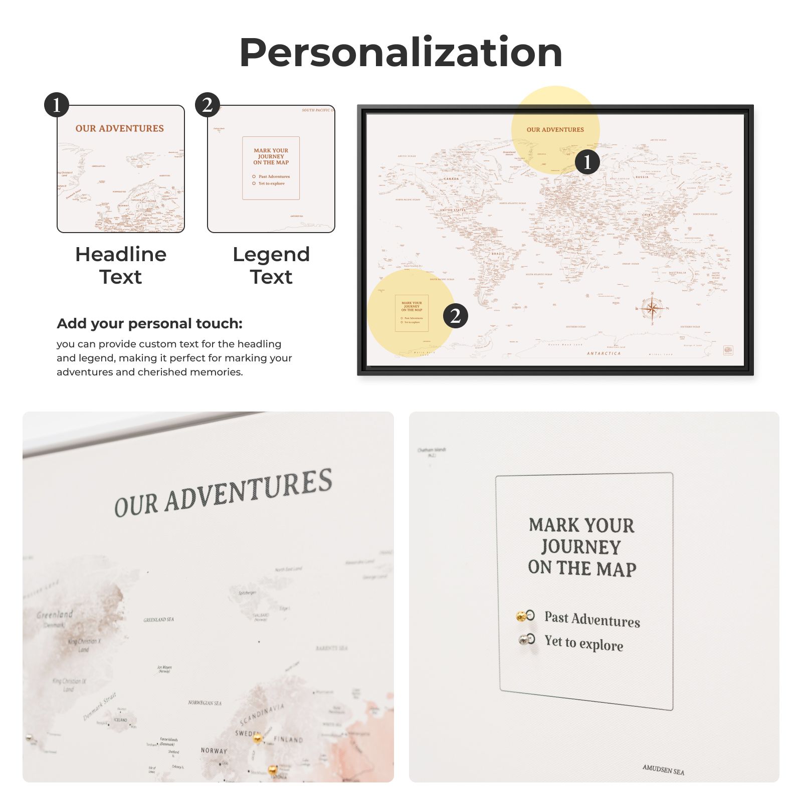 Mapa del mundo sobre lienzo - Beige