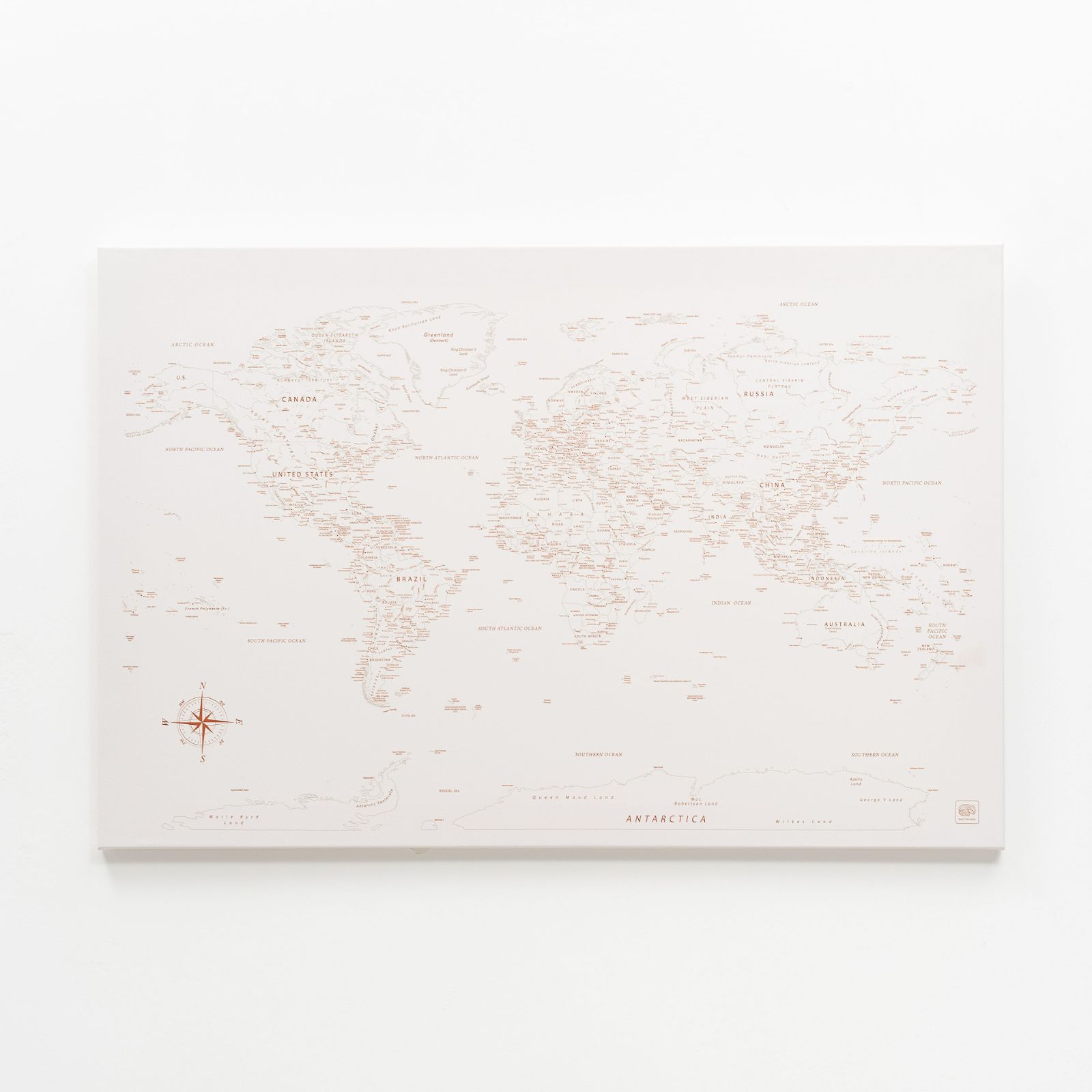 Mapa del mundo sobre lienzo - Beige