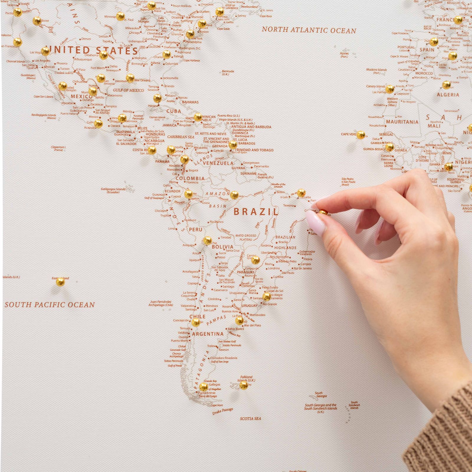 Mapa del mundo sobre lienzo - Beige