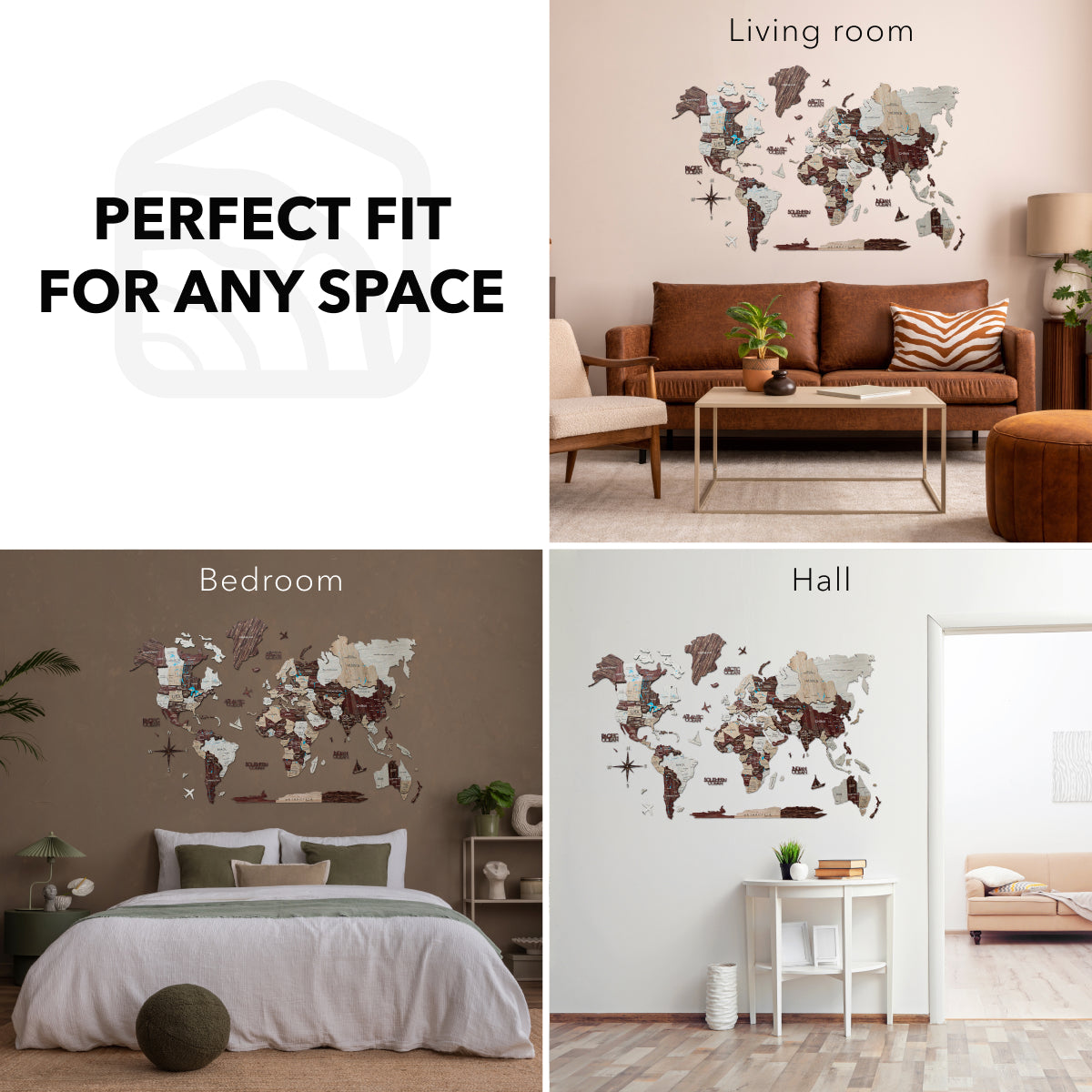 3D world map colored wall decor