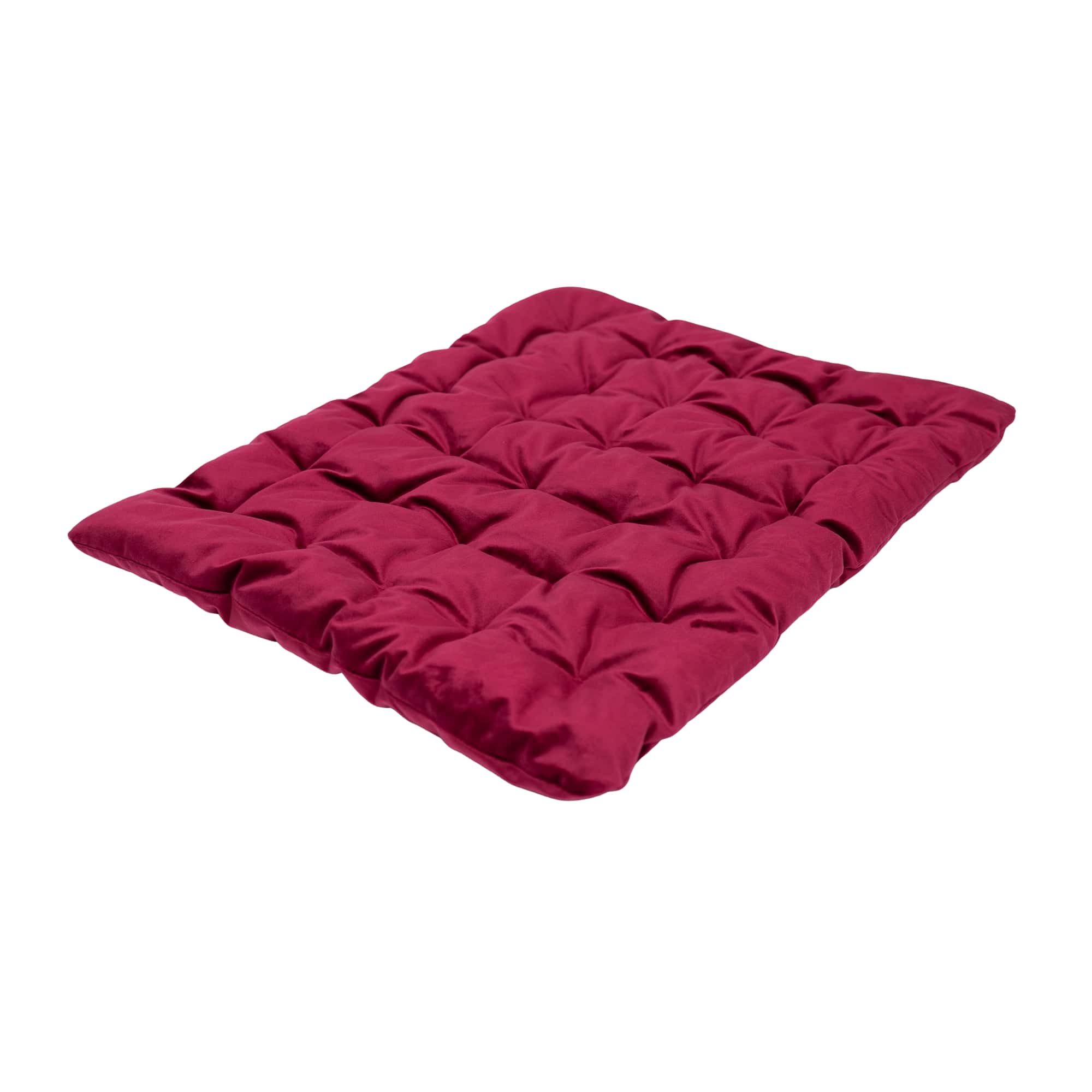 Red quilted mat on a white background
