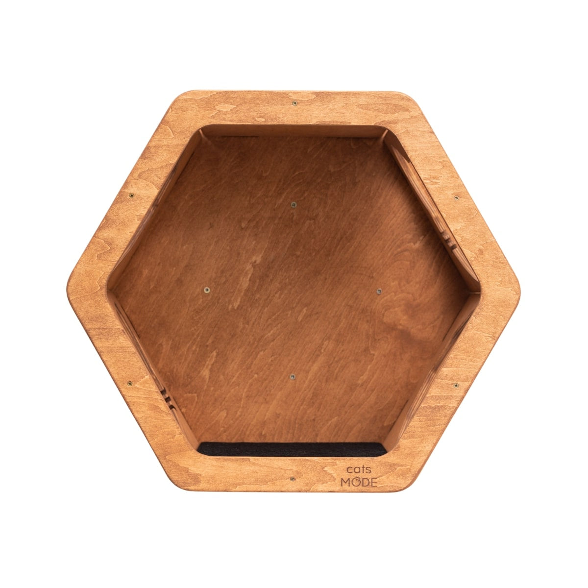 wooden cat shelf installed in the wall