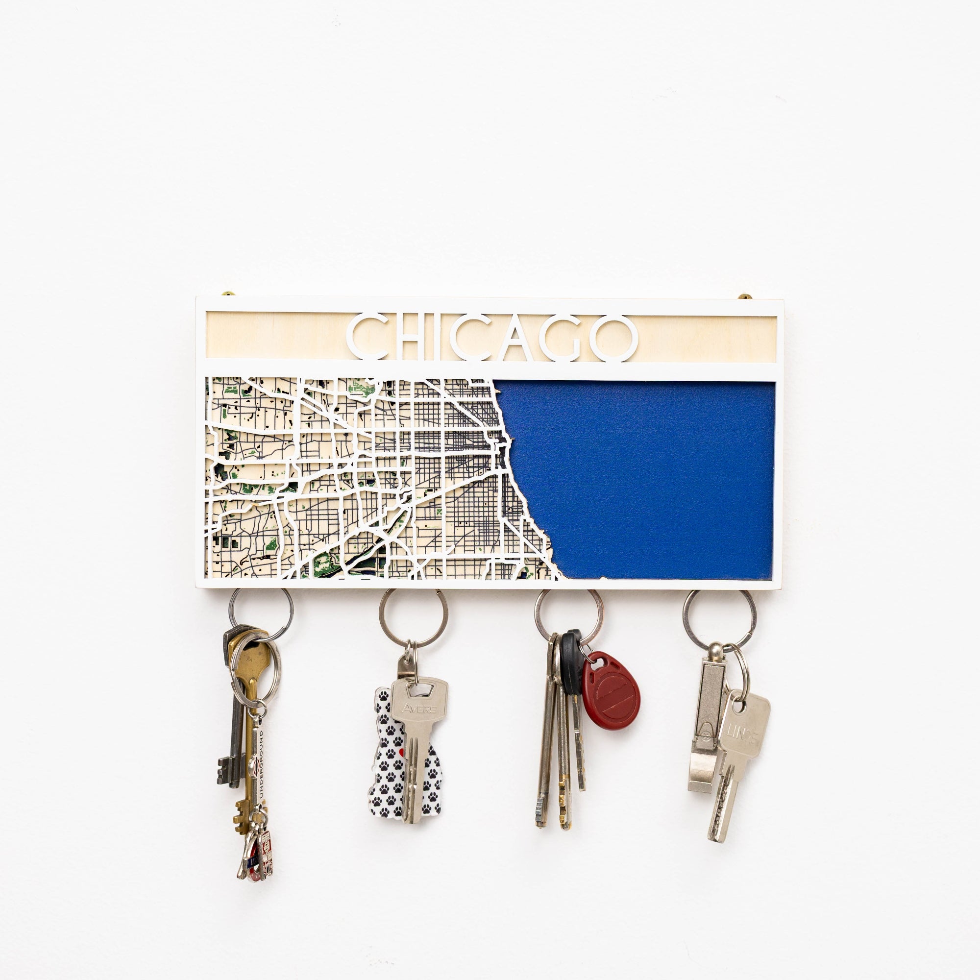 Key holder with 'Chicago' map design on a white background