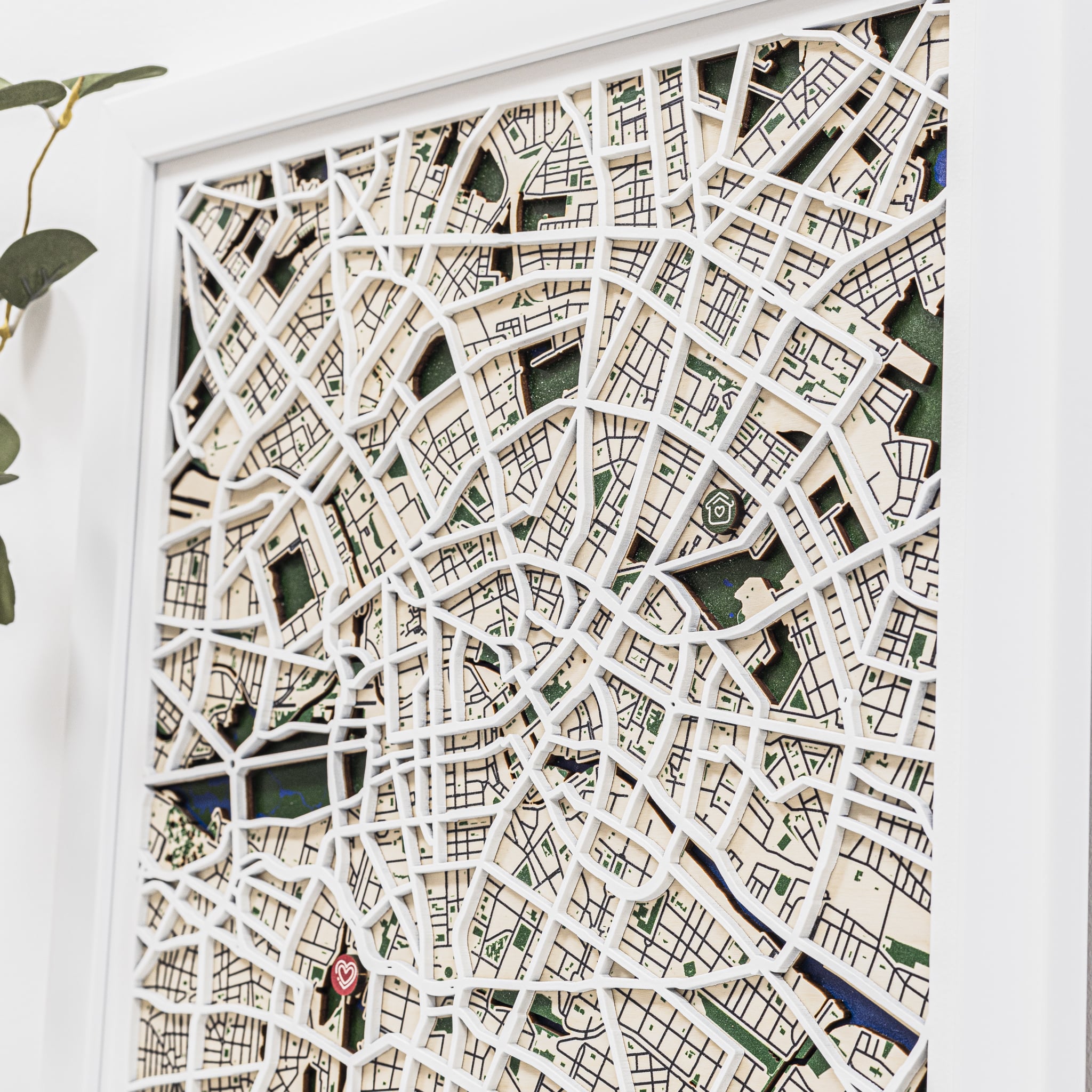 Framed city map with a white border